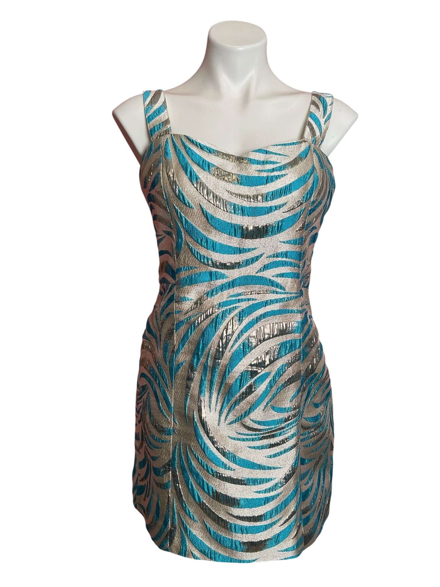 Lilly Pulitzer NWT Arlene Skirted Romper Breezy Aqua Midnight Sparks Brocade - Size 8