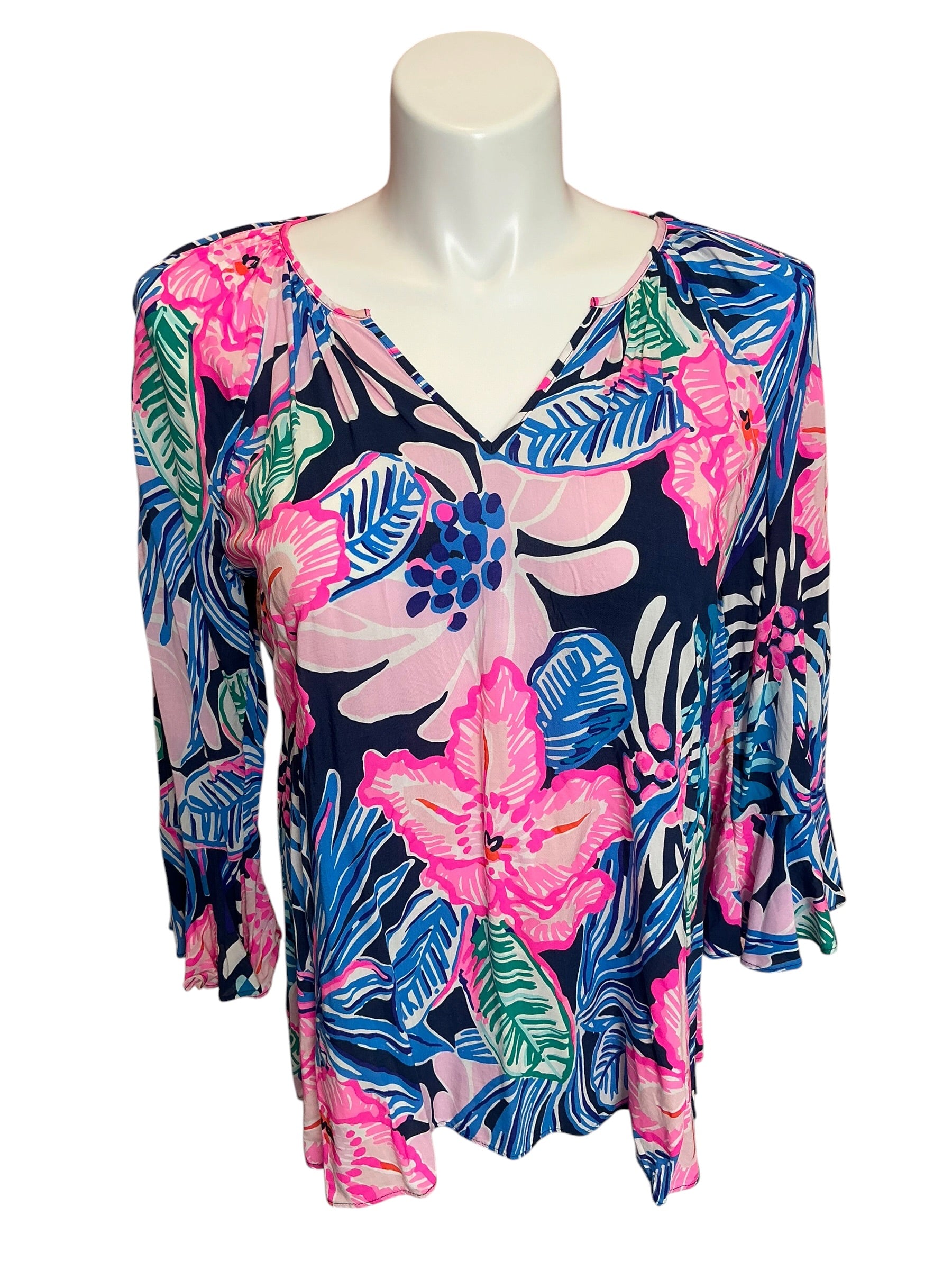 Lilly Pulitzer Willa Tunic Top Bright Navy Tipping Point - Size L
