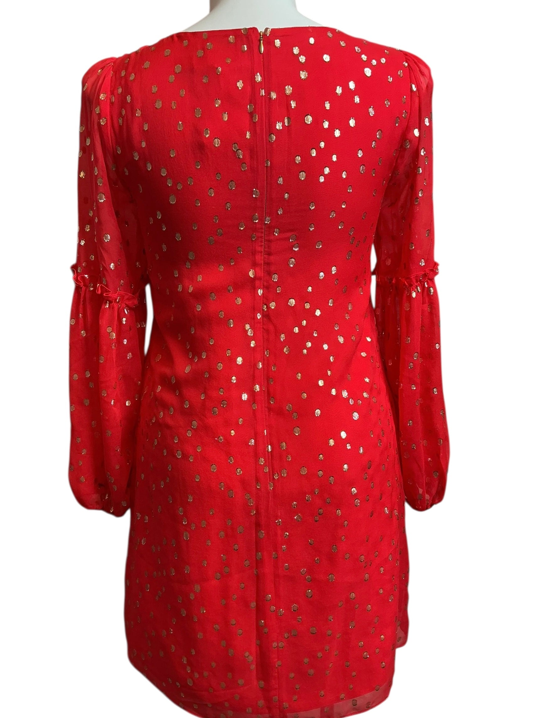 Lilly Pulitzer NWT Cleme Silk Dress Ruby Red Gold Metallic Silk Clip - Size 8