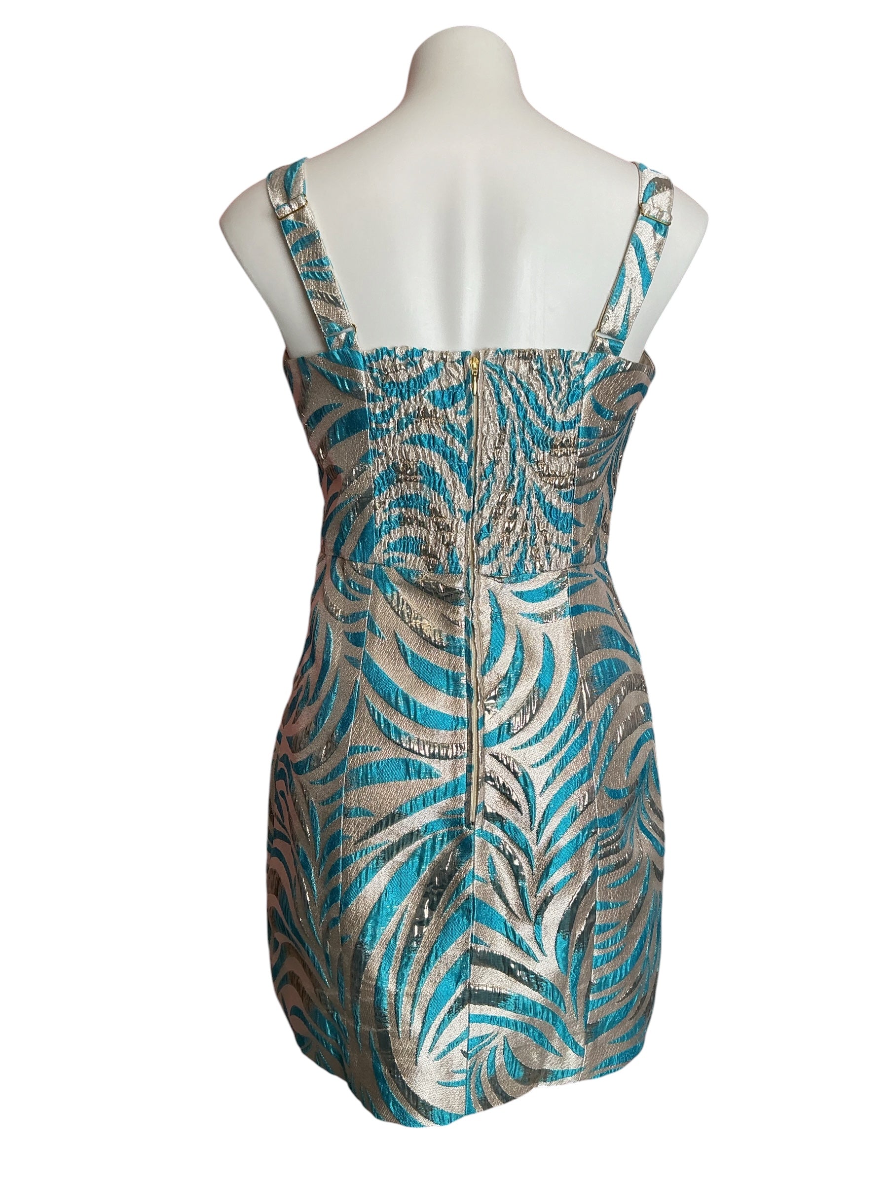 Lilly Pulitzer NWT Arlene Skirted Romper Breezy Aqua Midnight Sparks Brocade - Size 8