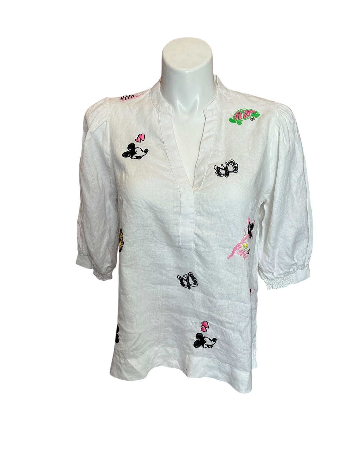 Lilly Pulitzer Mialeigh Embroidered Linen Top Multi Throwback Disney - Size 12