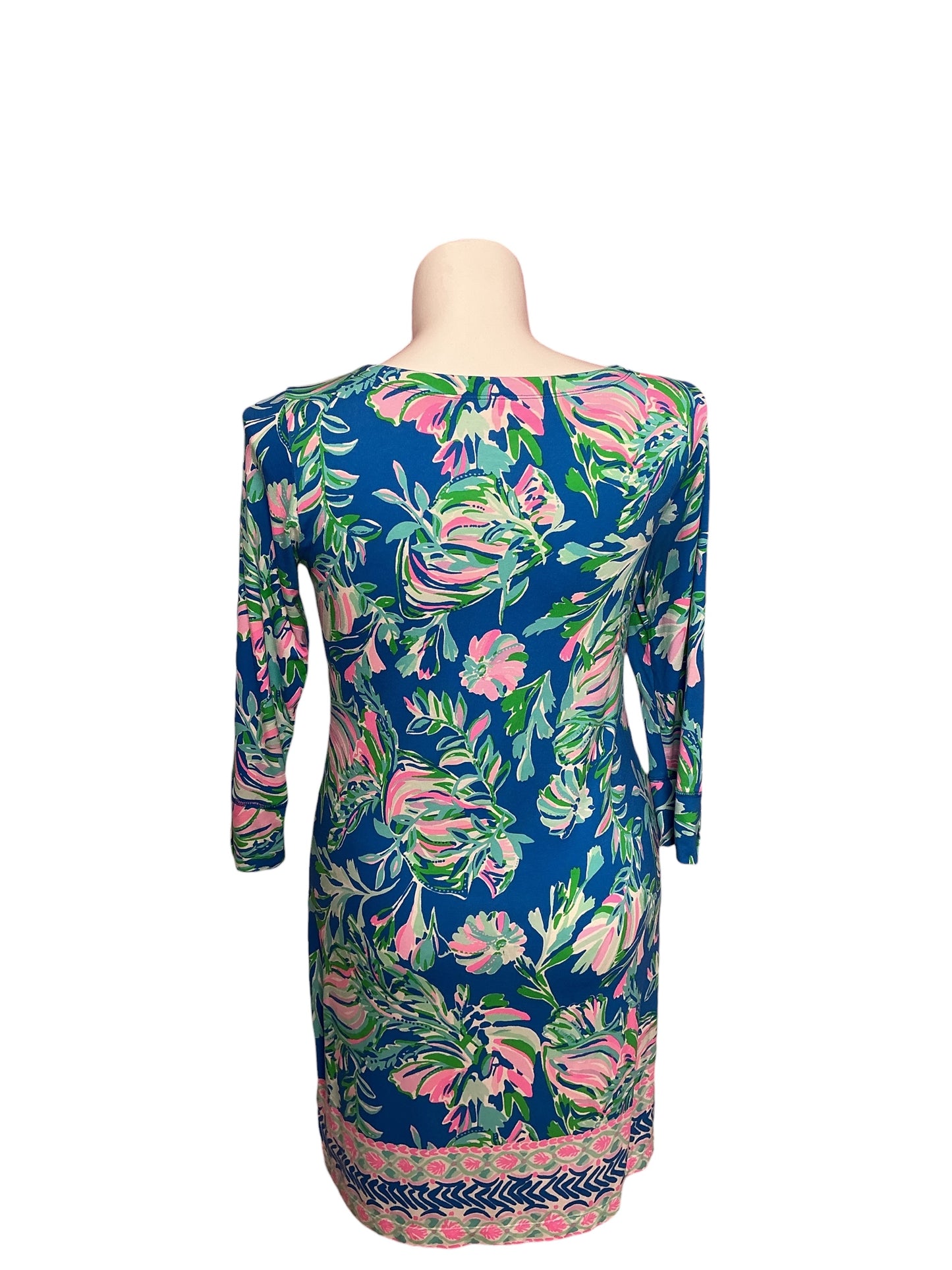 Lilly Pulitzer- UPF 50+ Sophie Dress Blue Flare Fancy Fins Engineered Dress Size L