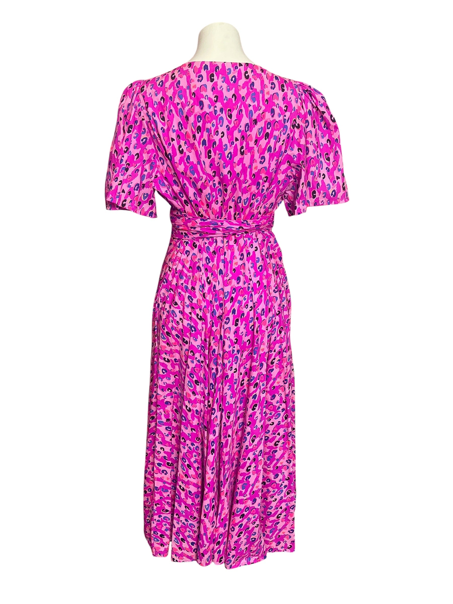 Lilly Pulitzer Juney Puff Sleeve Faux Wrap Midi Dress Wild Fuchsia Spotted in Love - Size 16