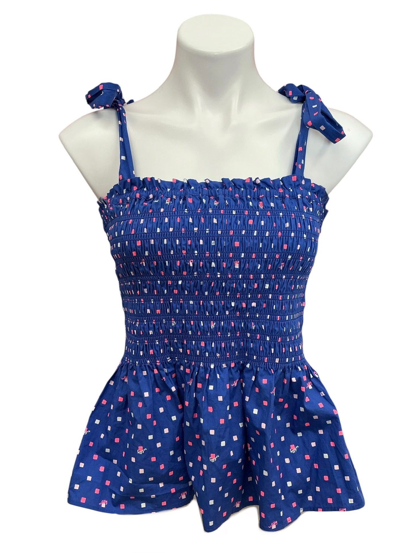Lilly Pulitzer Rivera Smocked Top Borealis Blue Lilly Squared - Size L