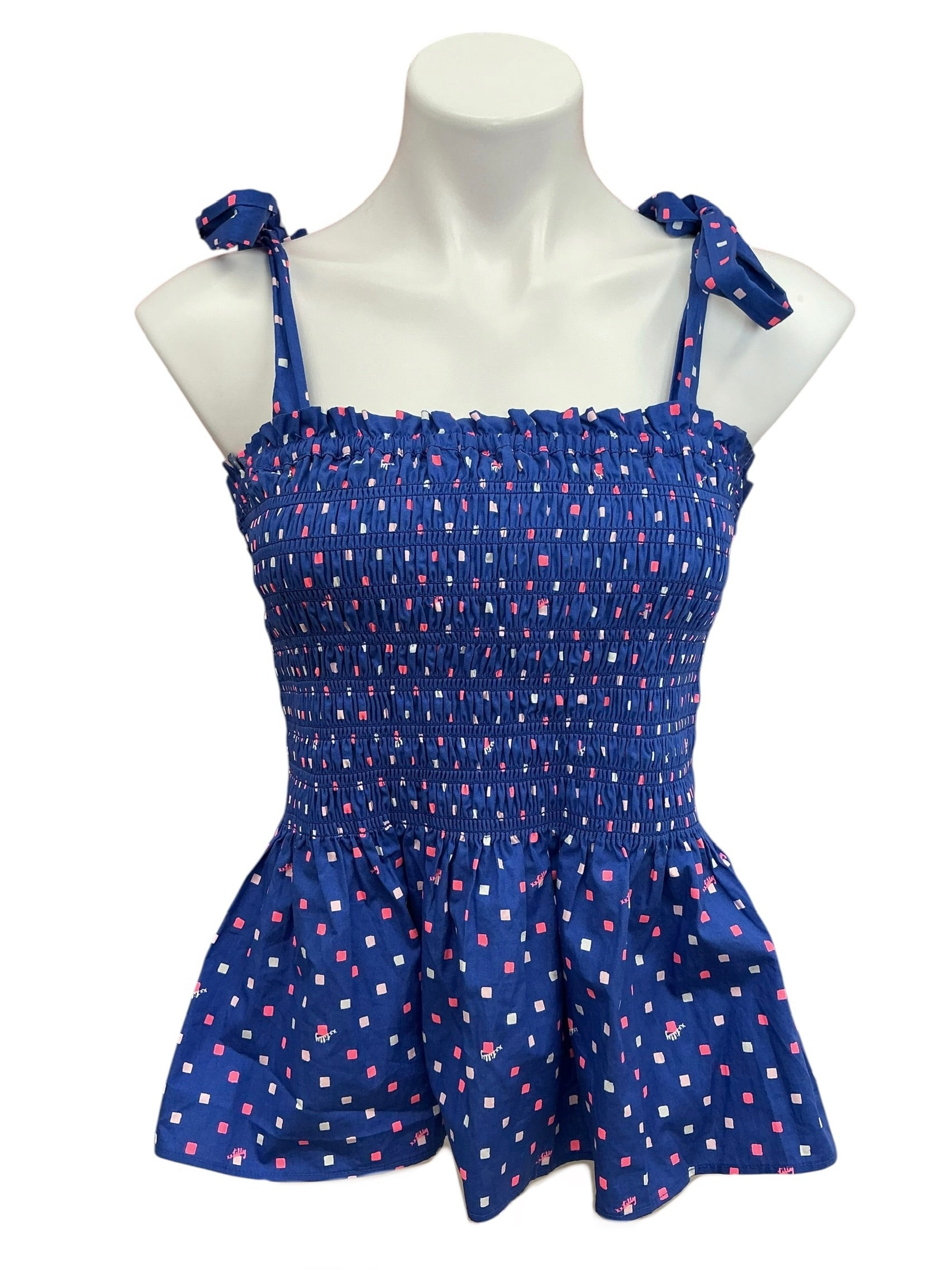 Lilly Pulitzer Rivera Smocked Top Borealis Blue Lilly Squared - Size L