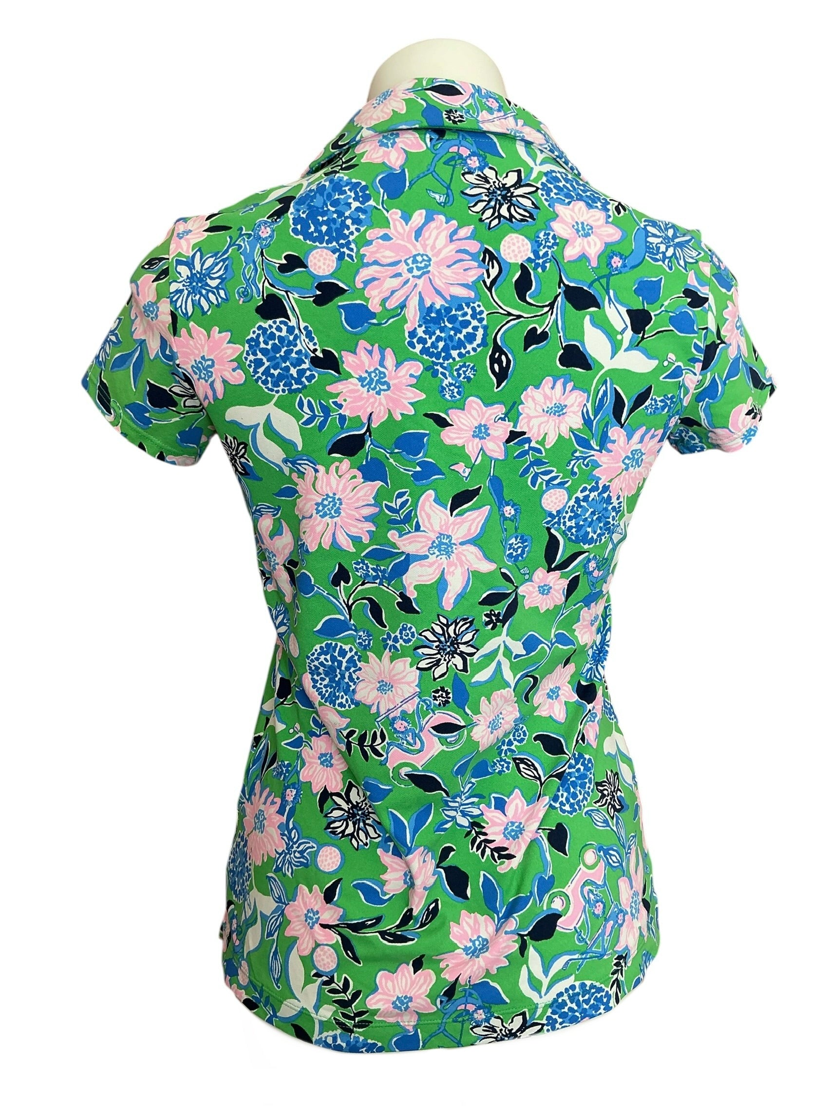 Lilly Pulitzer Luxletic UPF 50+ Frida Scallop Polo Top Spearmint Golf Till You Drop - Size S