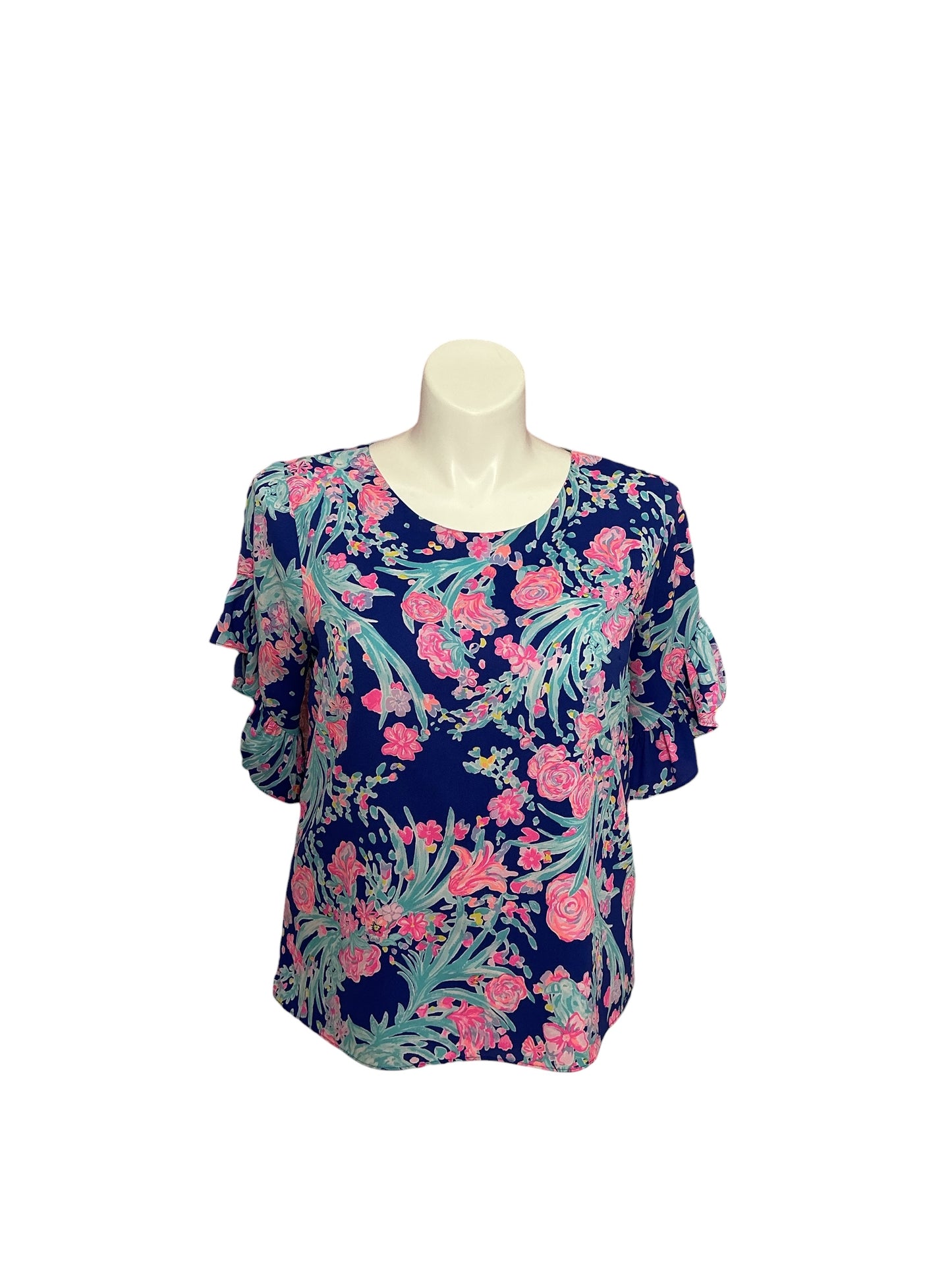 Lilly Pulitzer- Darlah Top Corsica Blue Toucan Party Size M