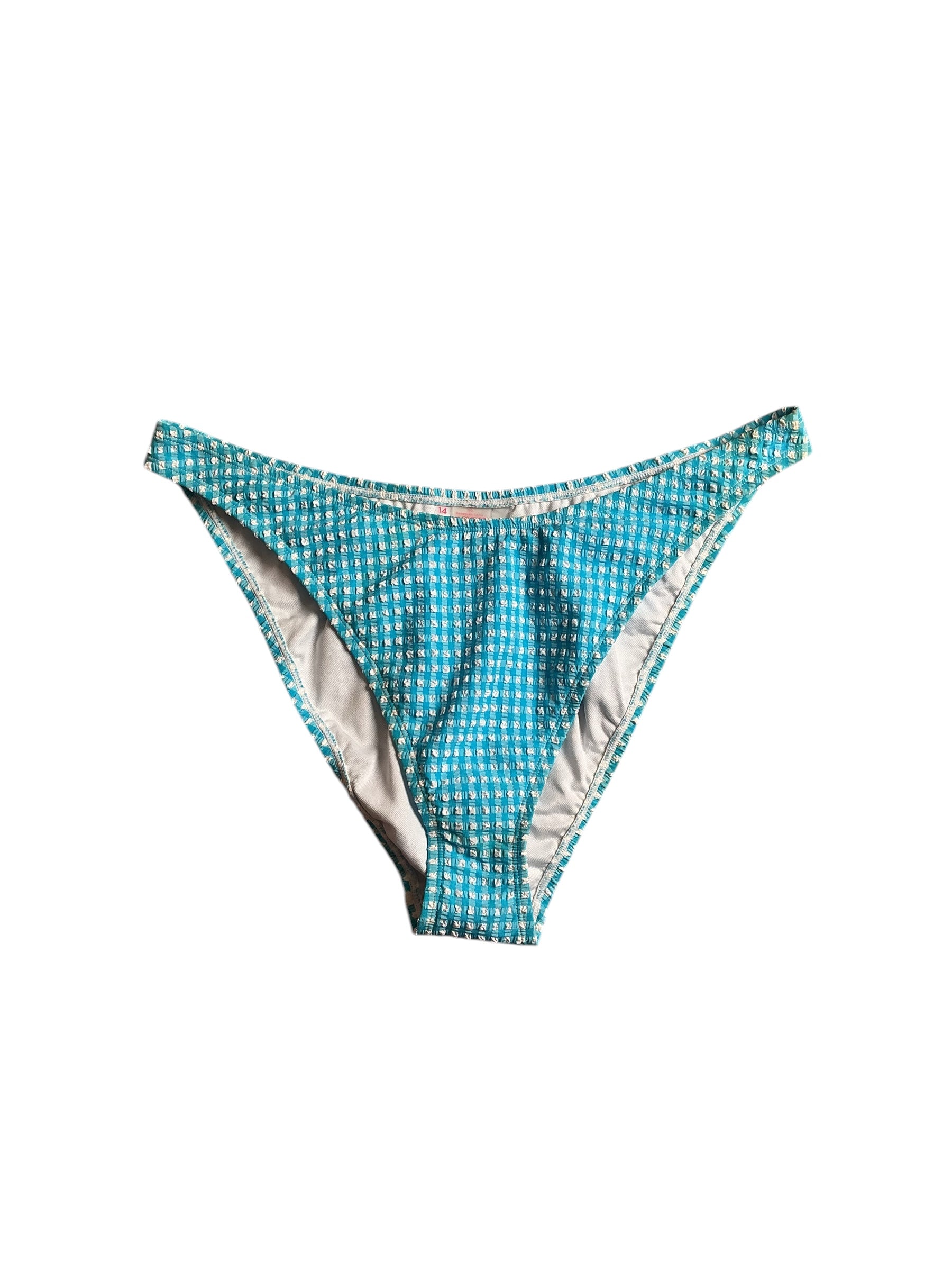 Lilly Pulitzer NWT Pico High Cut Bottom - Turquoise Oasis Crinkle Gingham Swim - Size 14