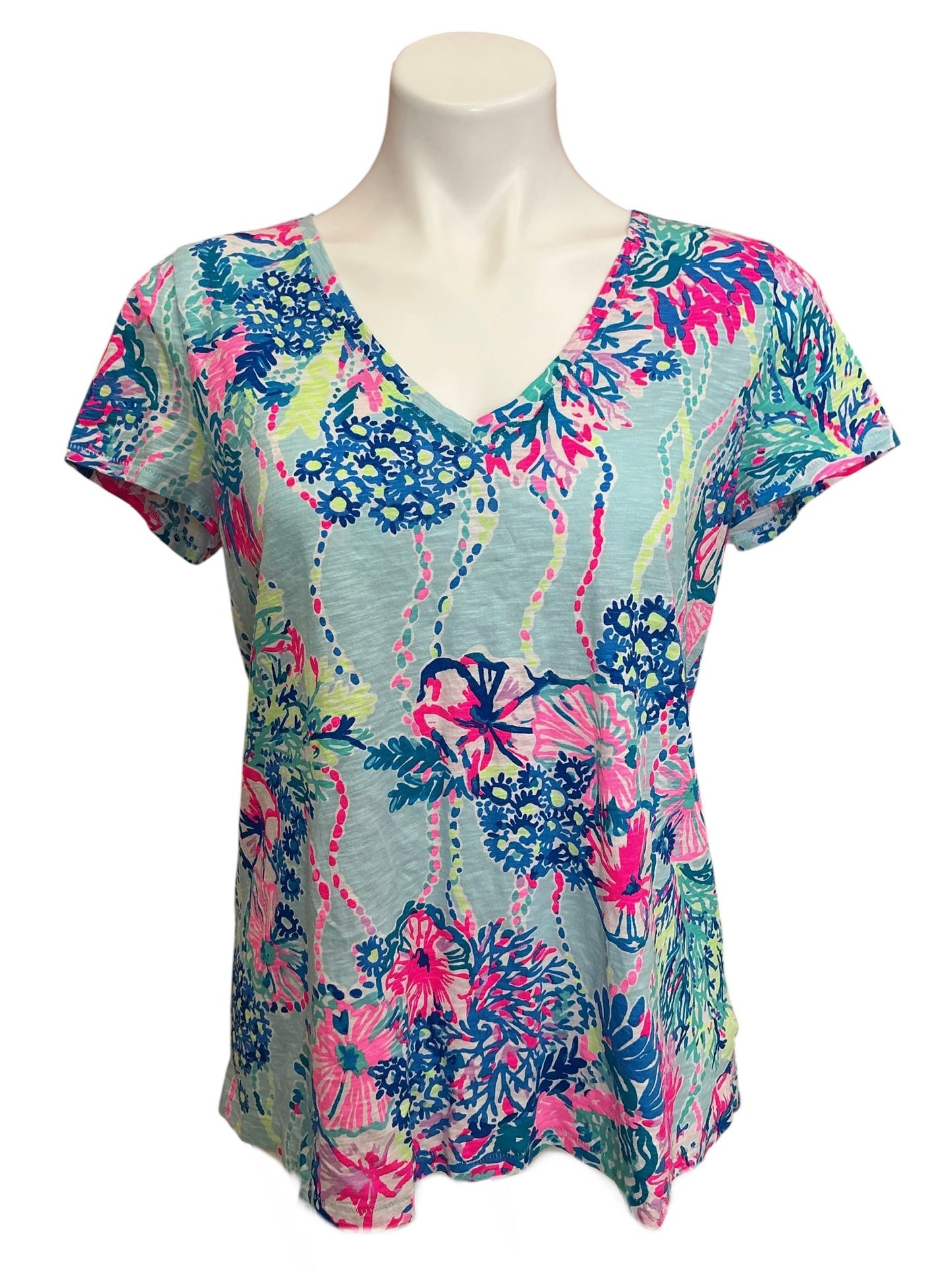 Lilly Pulitzer Etta V Neck Top Beach You To It - Size M