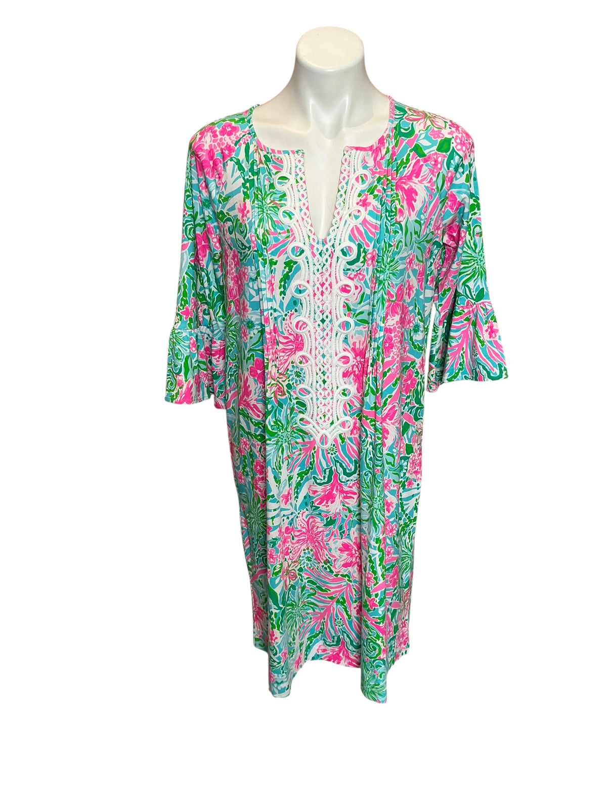 Lilly Pulitzer Krysta Tunic Dress Amalfi Blue Leaf It Wild - Size L