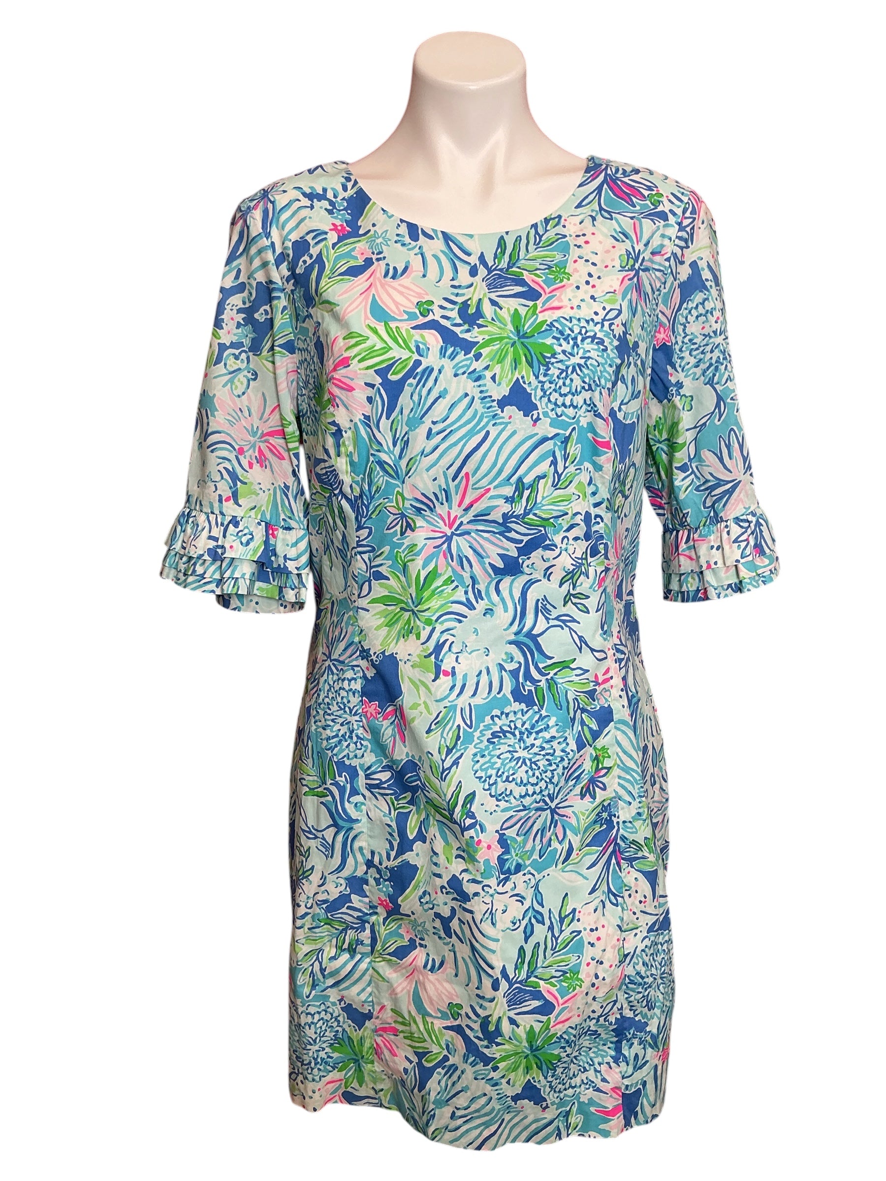Lilly Pulitzer Fiesta Stretch Dress Coastal Blue Lion Around - Size 14