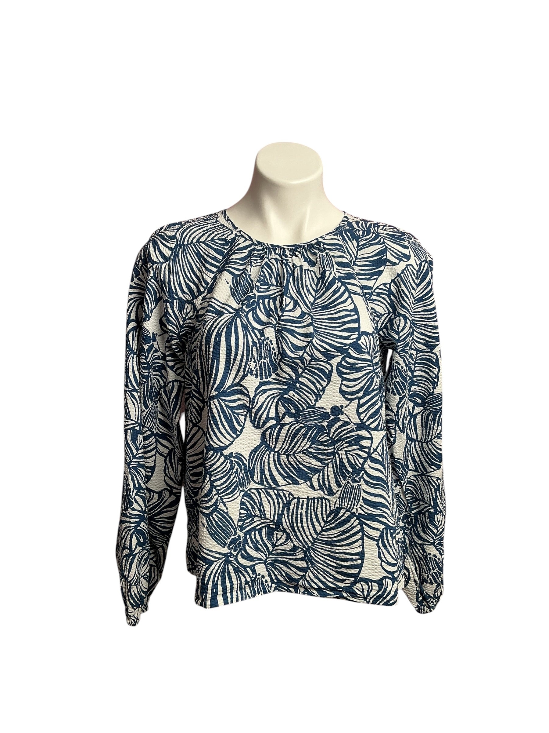 Lilly Pulitzer- Rilynn Long Sleeve Cotton Top Aegean Navy Beach Path Size S