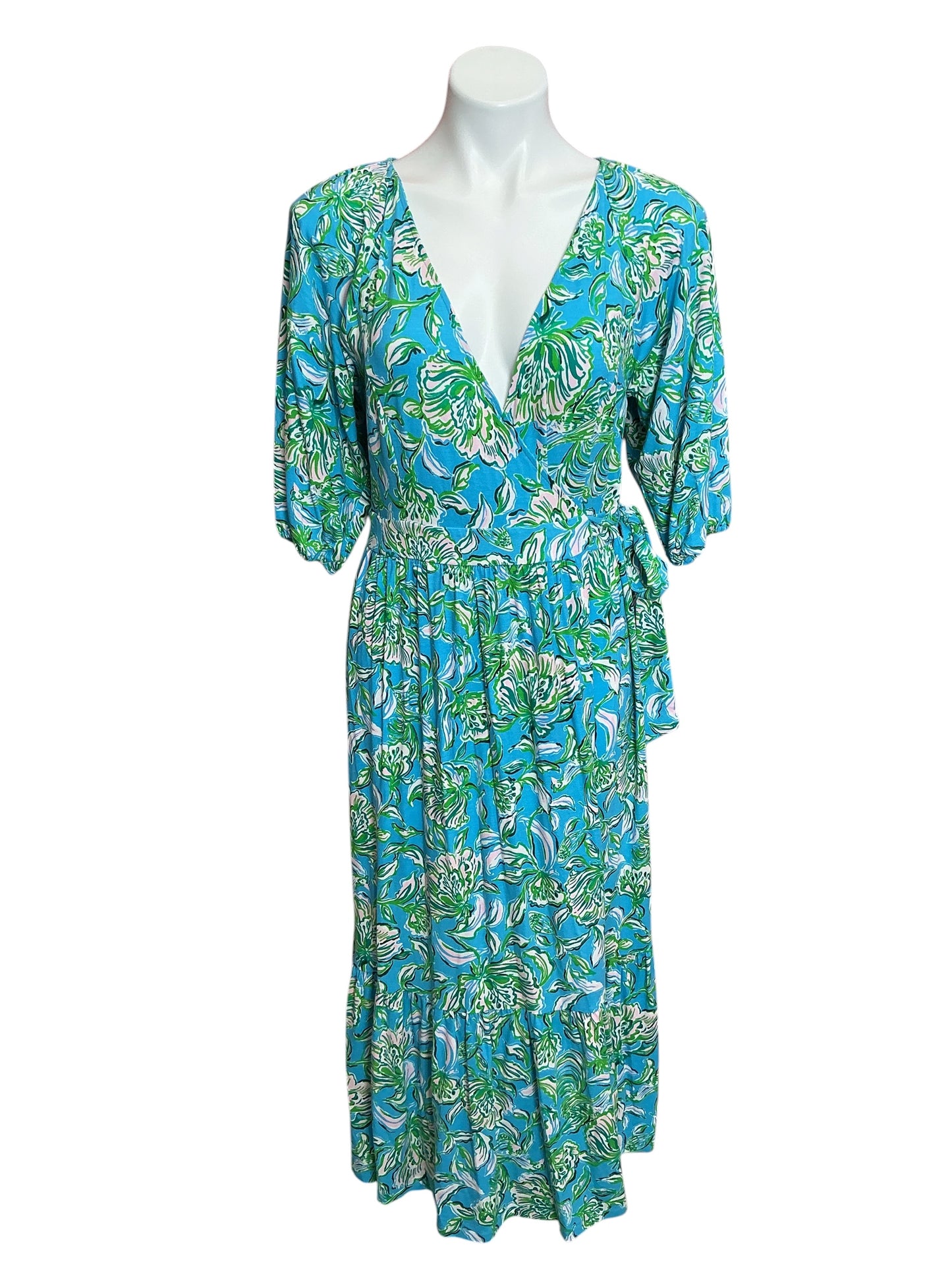 Lilly Pulitzer Brantley Midi Wrap Dress Cumulus Blue Chick Magnet - Size M