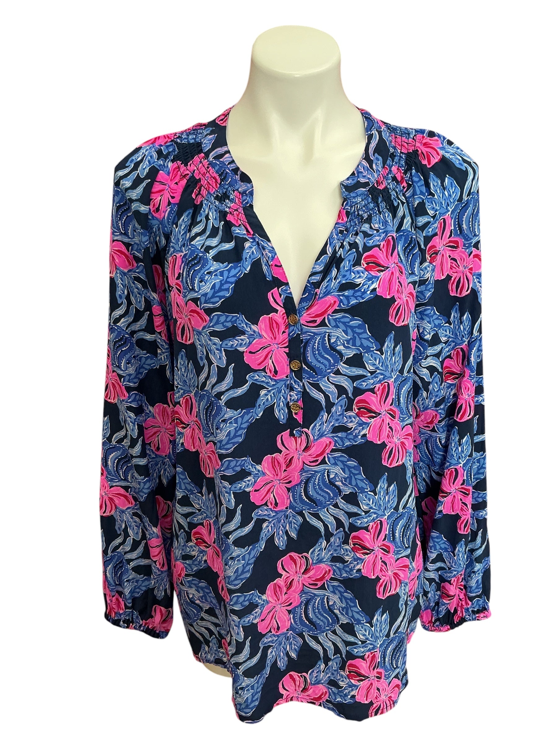 Lilly Pulitzer Elsa Long Sleeve Silk Top Gypsea - Size XL