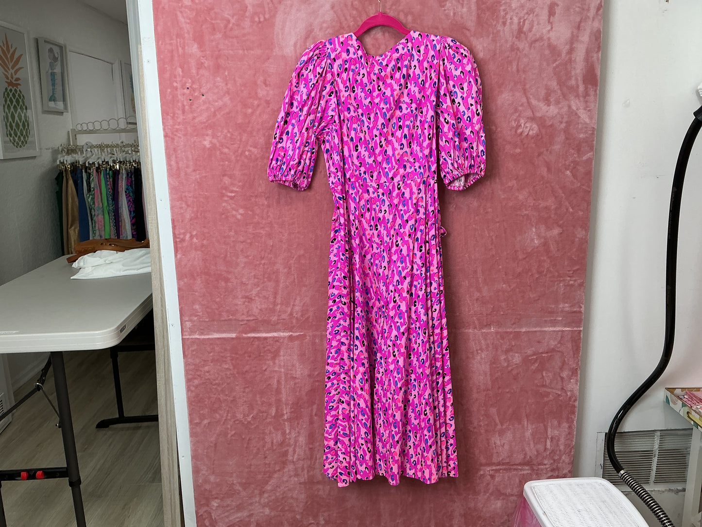 Lilly Pulitzer NWT Juney Elbow Sleeve Cotton Midi Dress Wild Fuchisa Spotted In Love - Size 10