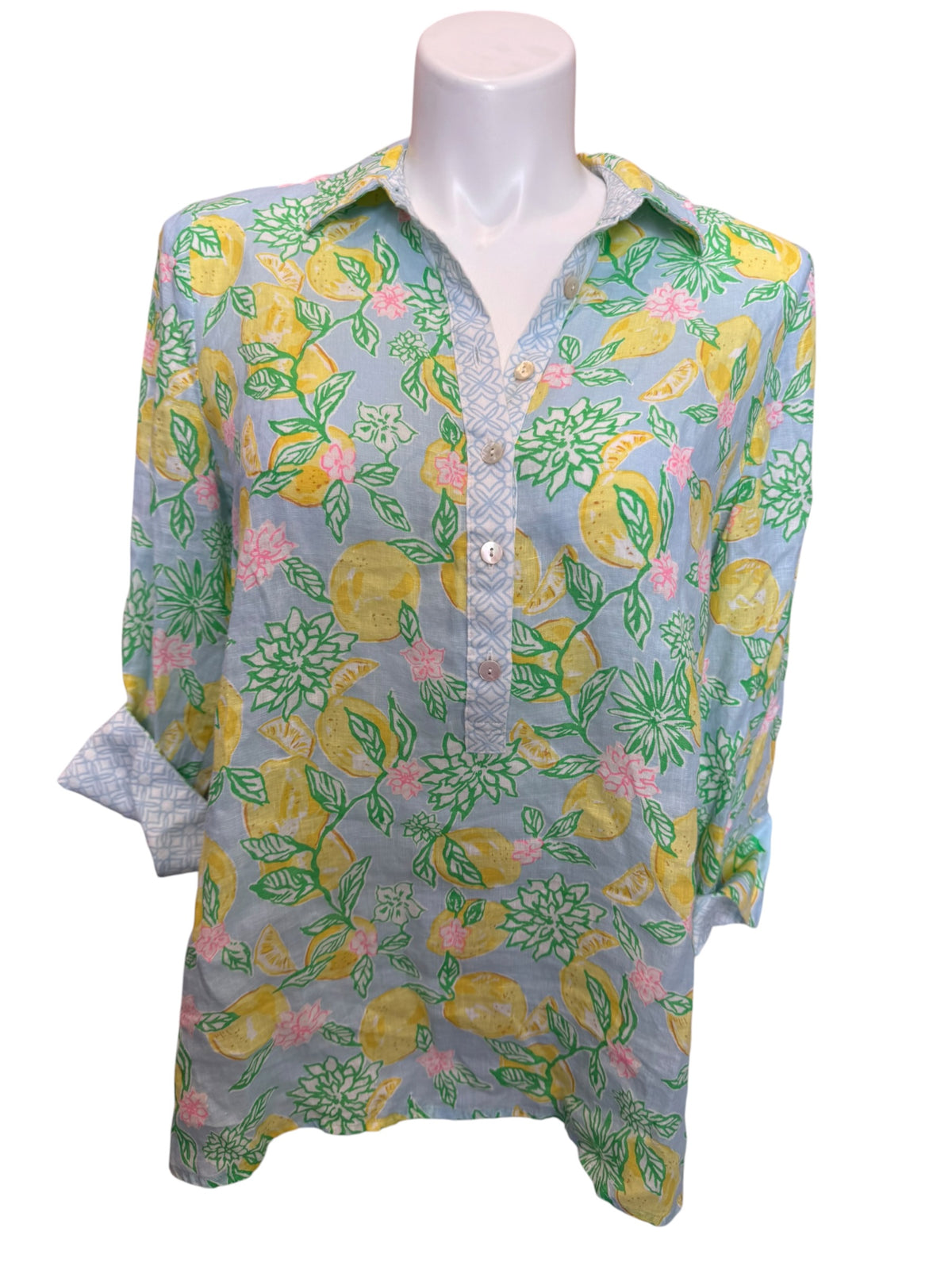 Lilly Pulitzer NWT Riverlyn Pieced Linen Top Bluette Make Lemonade - Size L
