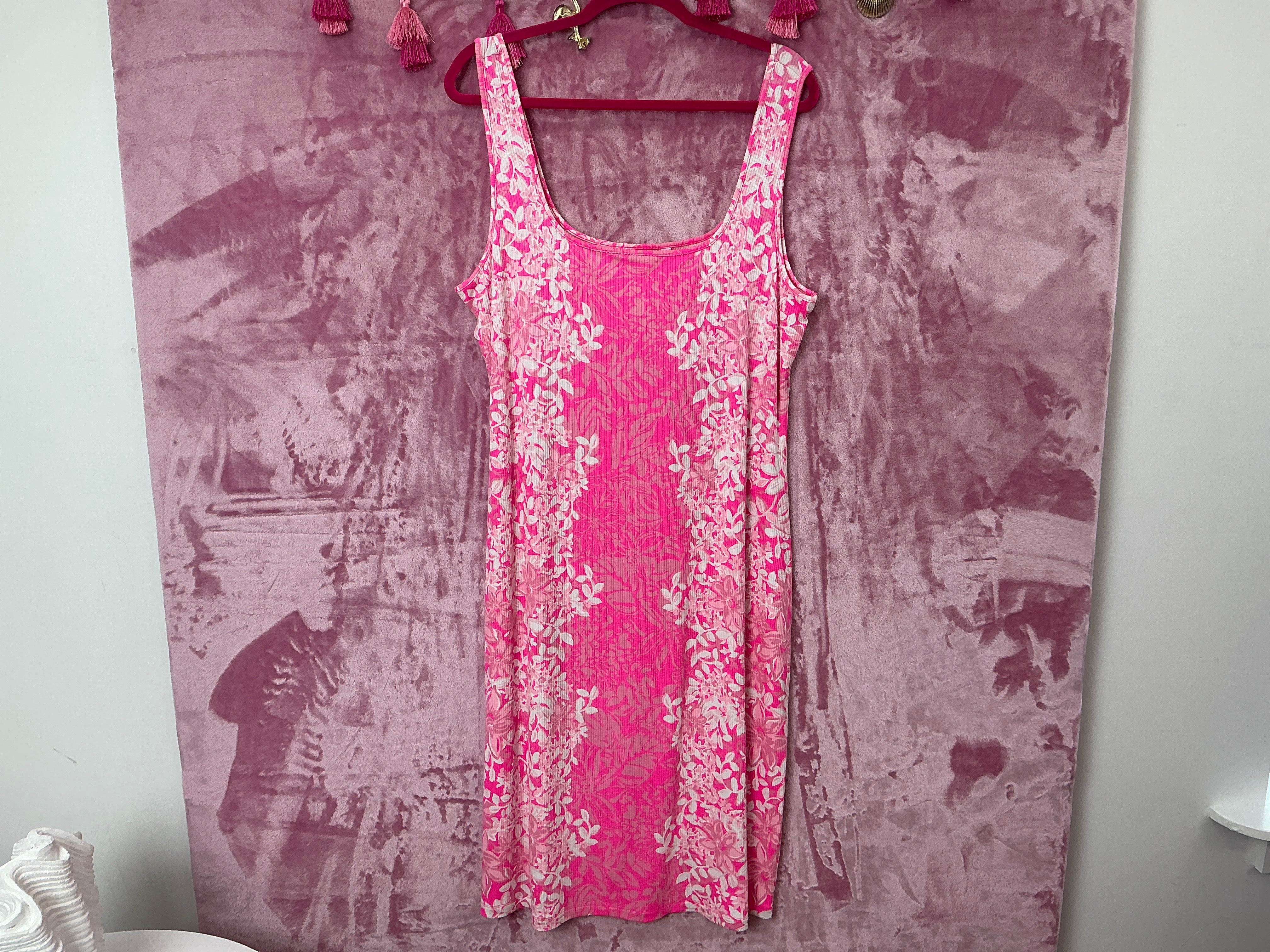Lilly Pulitzer Dress NWT - Mick Square Neck Ribbed Dress - Roxie Pink - Shadow Dancer Engineered - Size XL