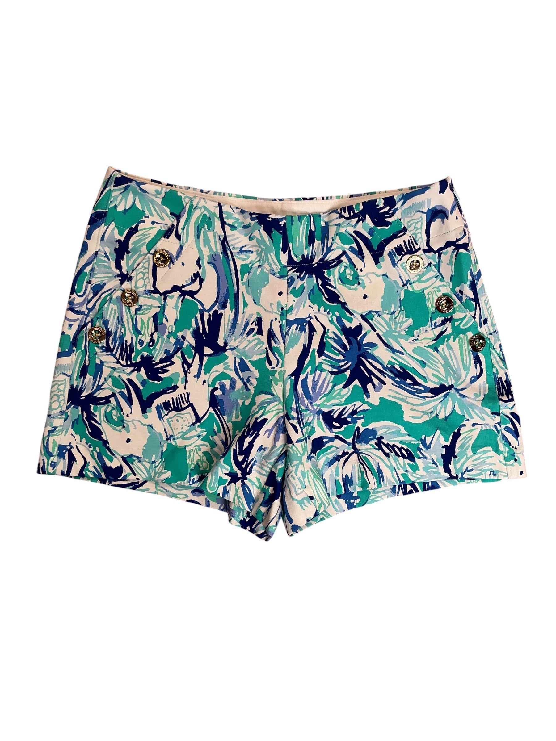 Lilly Pulitzer NWT Marina Knit Shorts Tropical Turquoise Elephant Appeal - Size 2