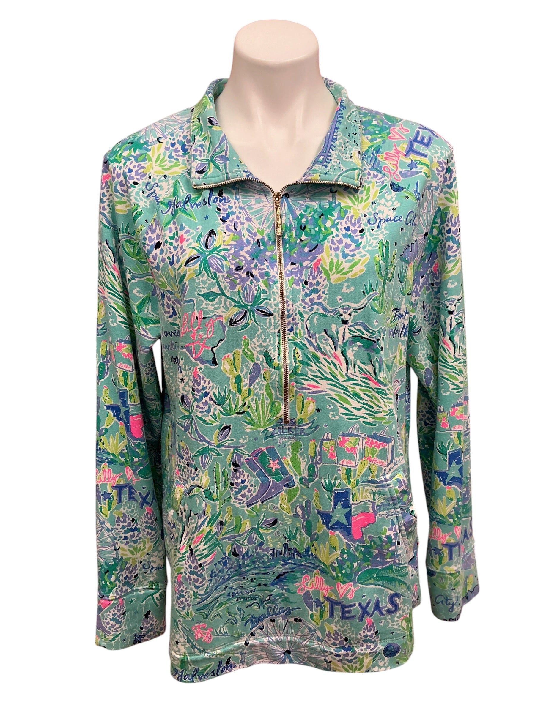 Lilly Pulitzer UPF 50+ Skipper Popover Bayside Blue Lilly Loves Texas - Size XL