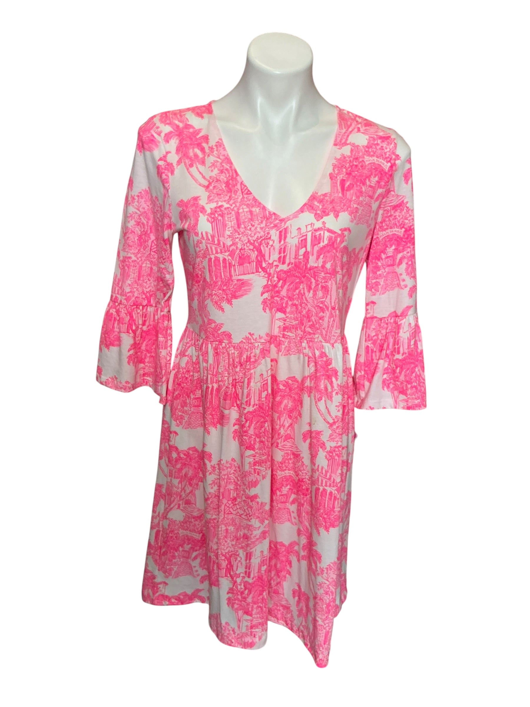 Lilly Pulitzer Jannie V-Neck Dress Resort White Palm Beach Anniversary Toile - Size S