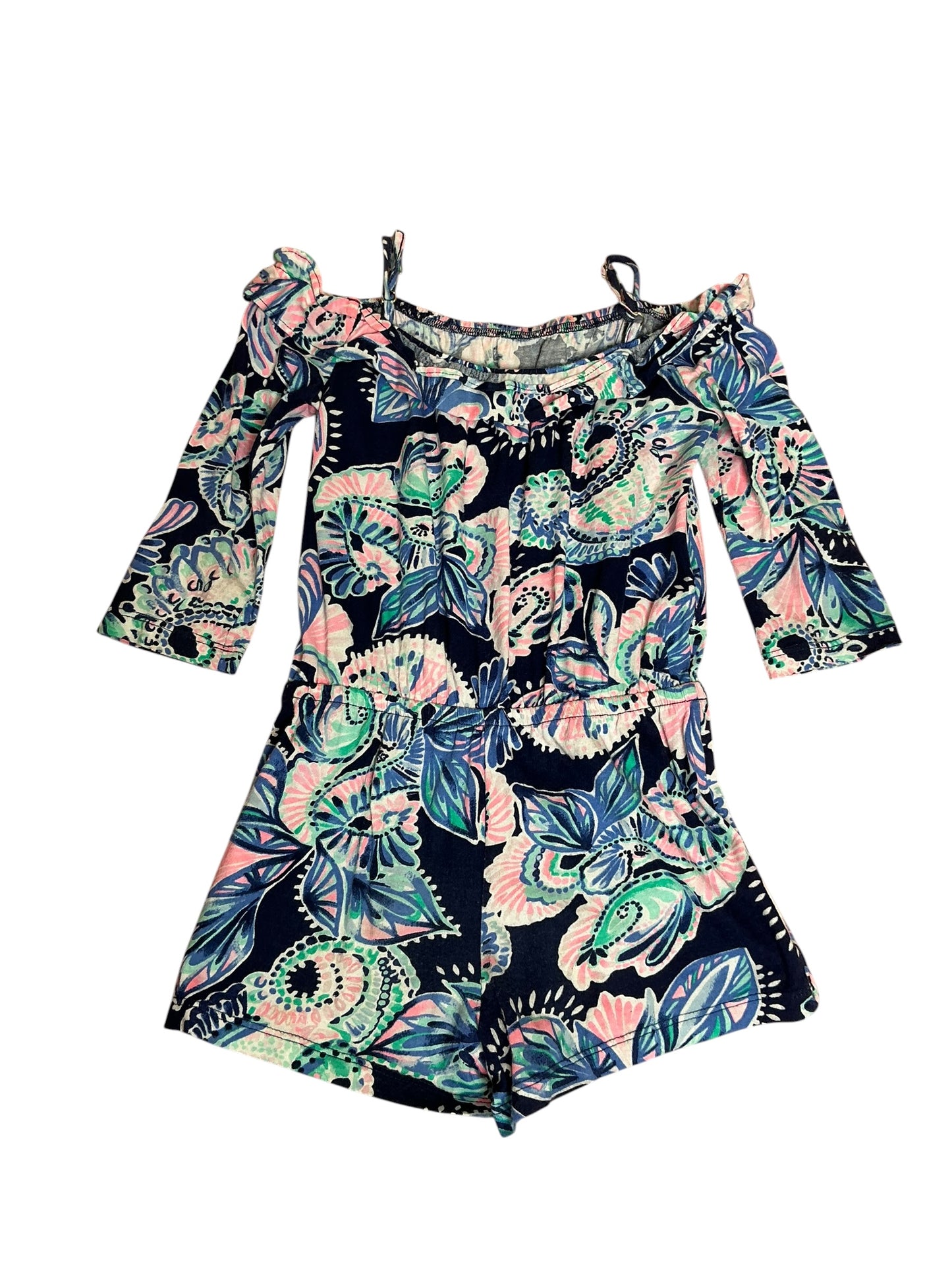 Lilly Pulitzer Girls Margret Romper High Tide Holy Flockamolie - Size S