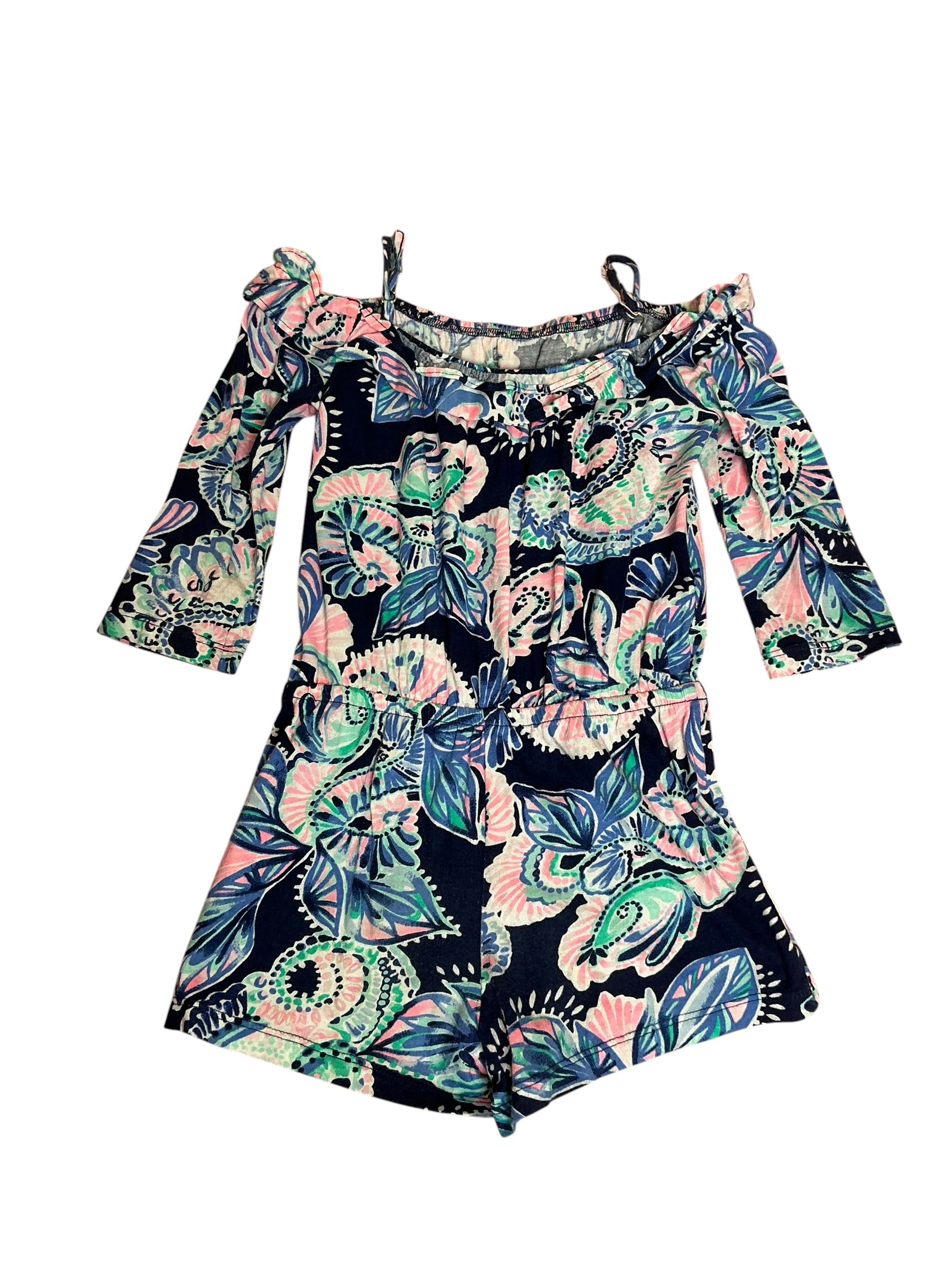 Lilly Pulitzer Girls Margret Romper High Tide Holy Flockamolie - Size S