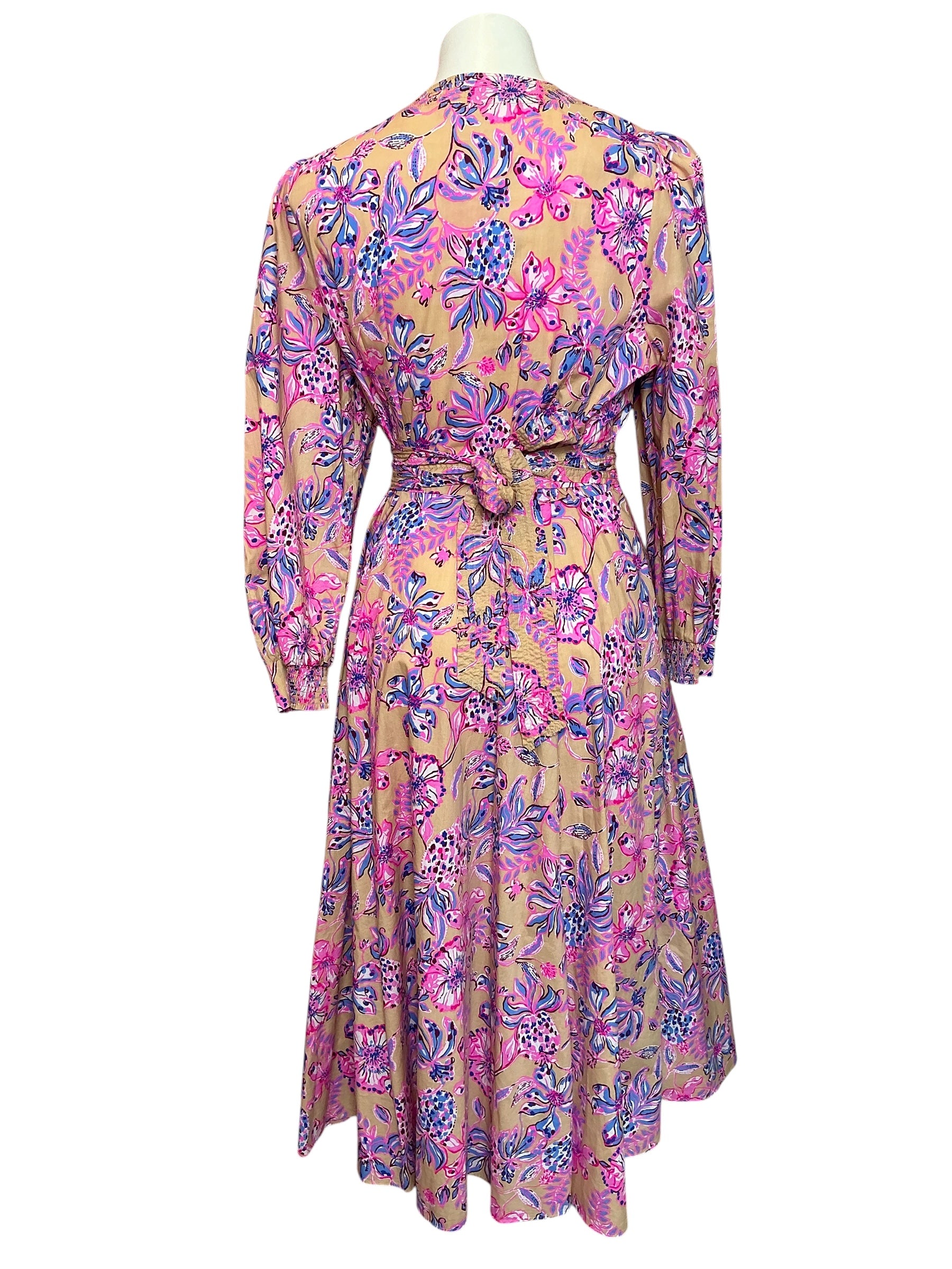 Lilly Pulitzer NWT Shiela 3/4 Sleeve Cotton Midi Wrap Dress Sand Bar Tropical With A Twist - Size 16