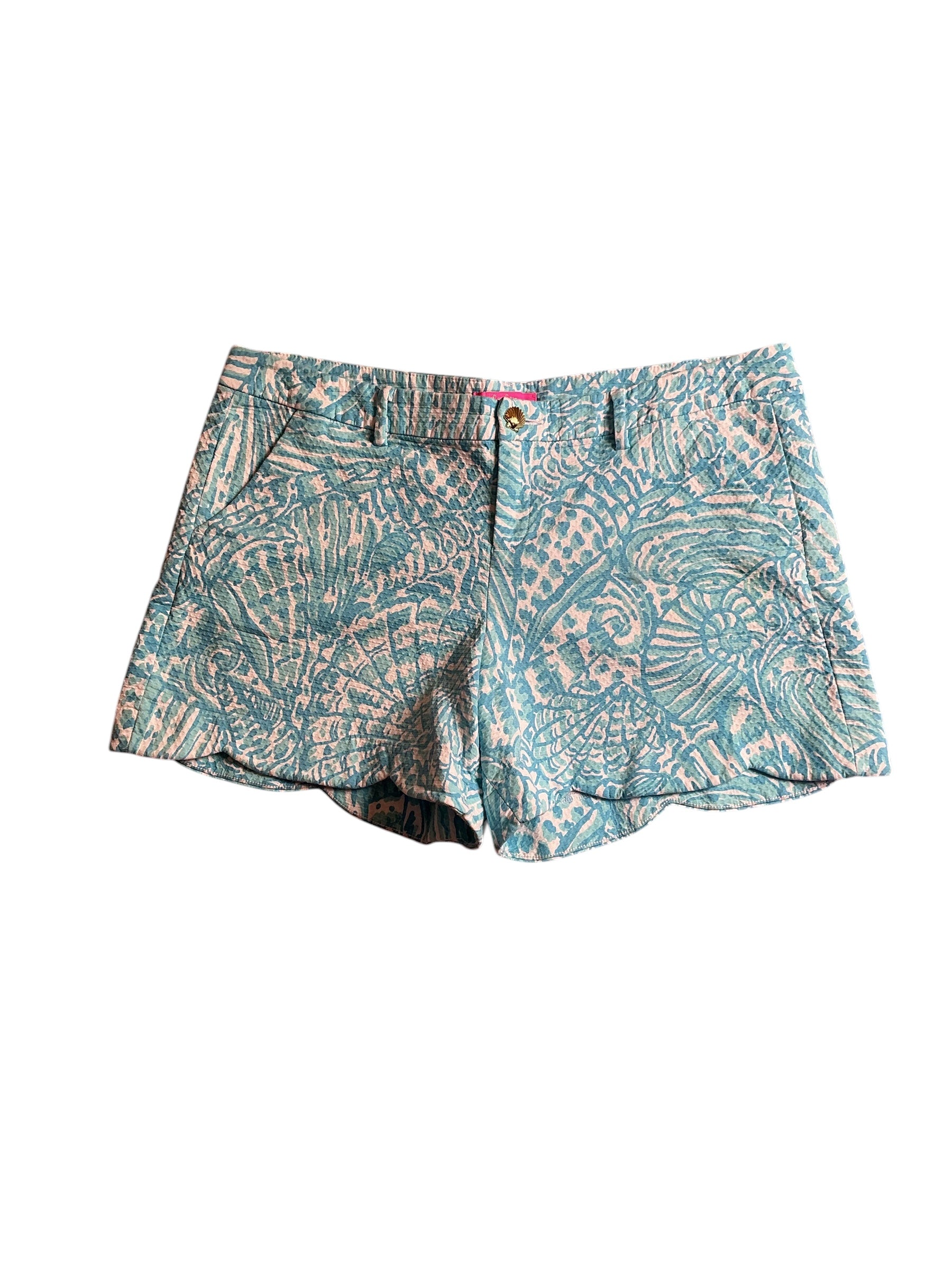 Lilly Pulitzer Palmita Stretch Short - Succulent Blue Sea Cups - Size 16