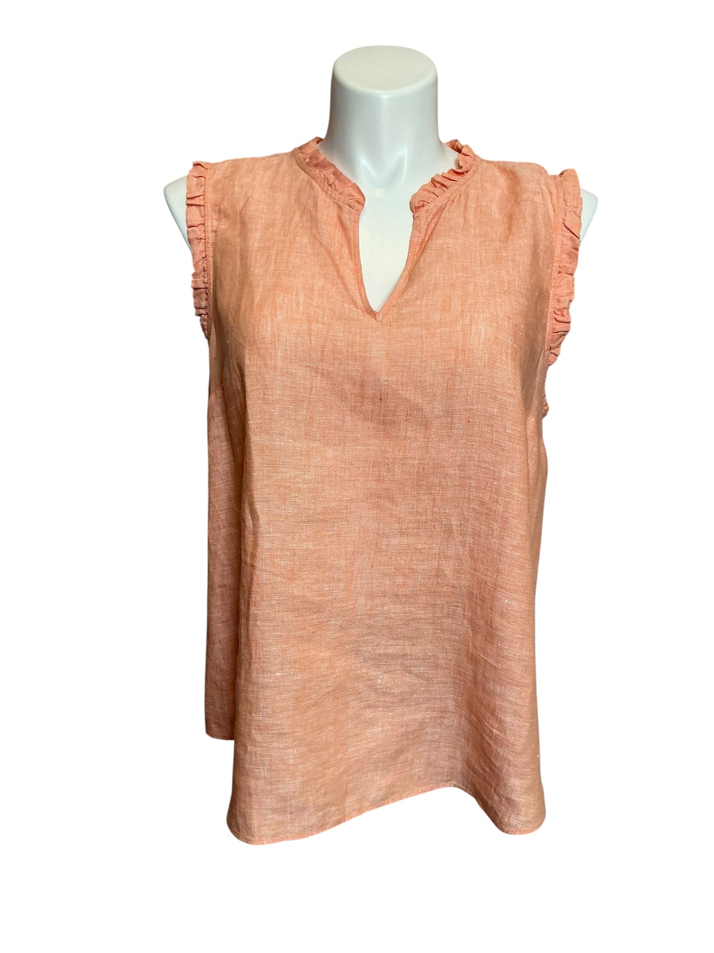 Lilly Pulitzer Kavalla Sleeveless Ruffle Top Papaya X Resort White - Size XL
