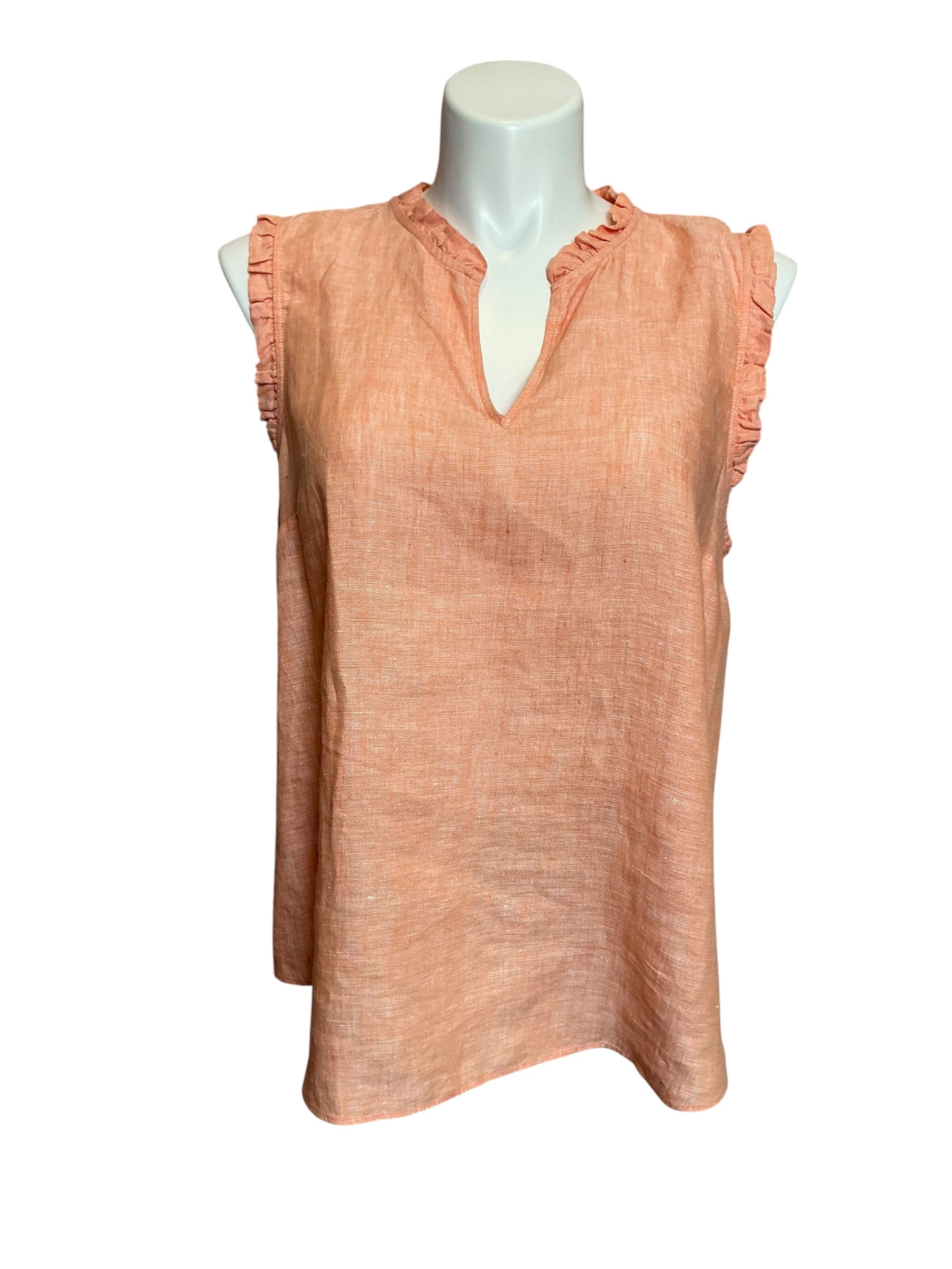 Lilly Pulitzer Kavalla Sleeveless Ruffle Top Papaya X Resort White - Size XL