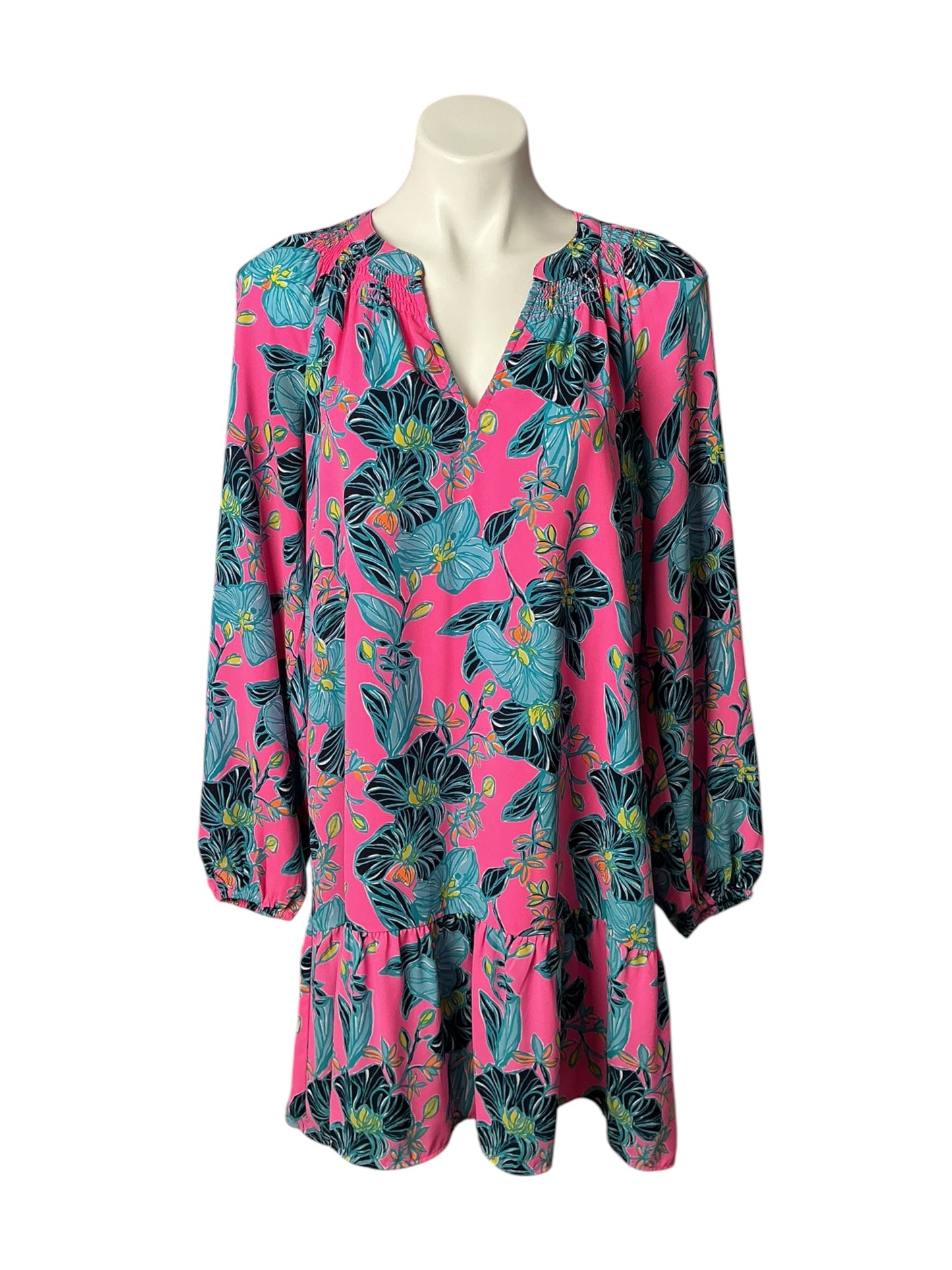 Lilly Pulitzer Lucee Long Sleeve Tunic Dress Pink Isle Blooming for You - Size M