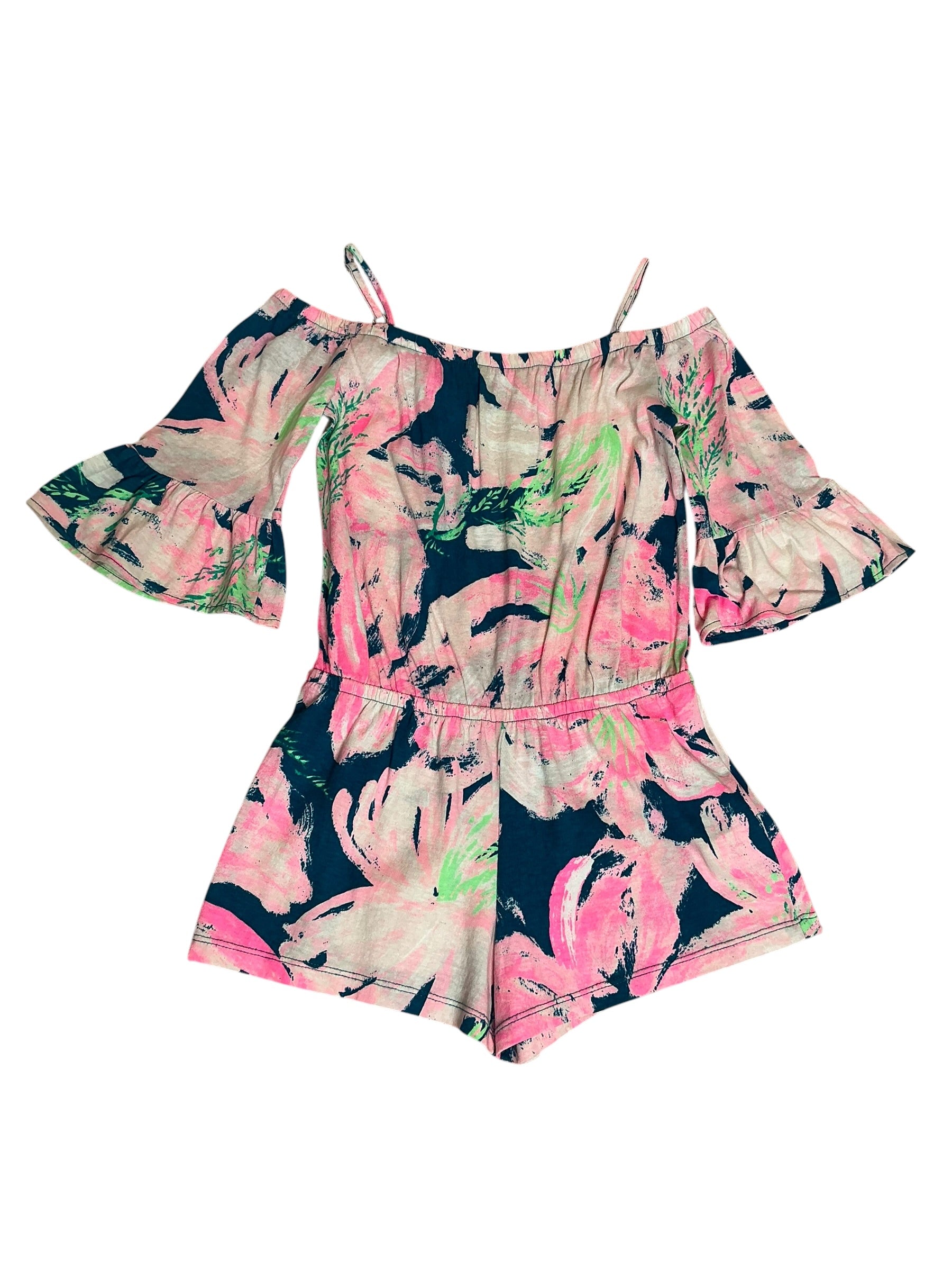 Lilly Pulitzer Girls Calla Off-The-Shoulder Romper Indigo All A Glow - Size M