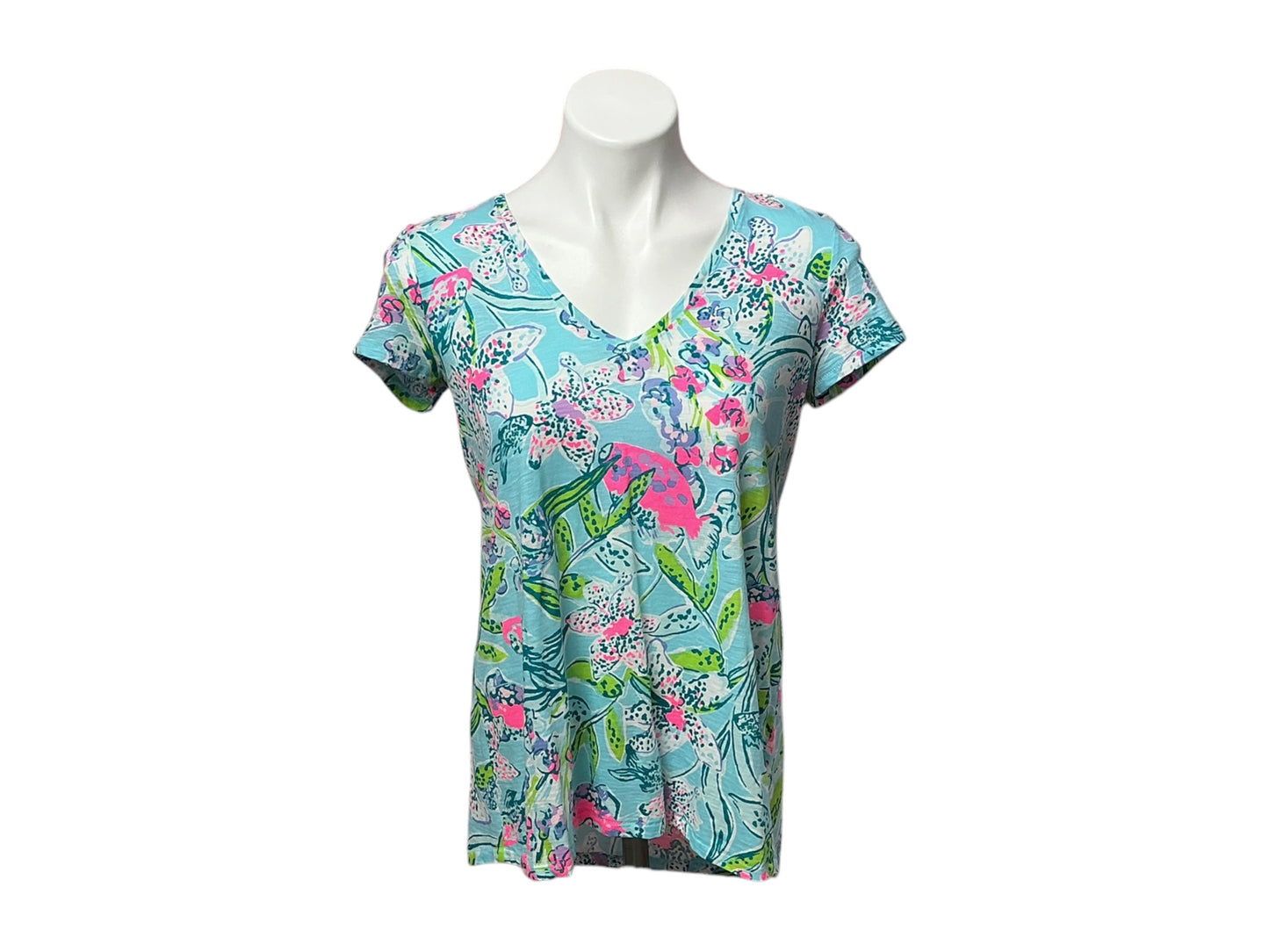Lilly Pulitzer Etta V-Neck Cotton Top Beach It To You - Size XS