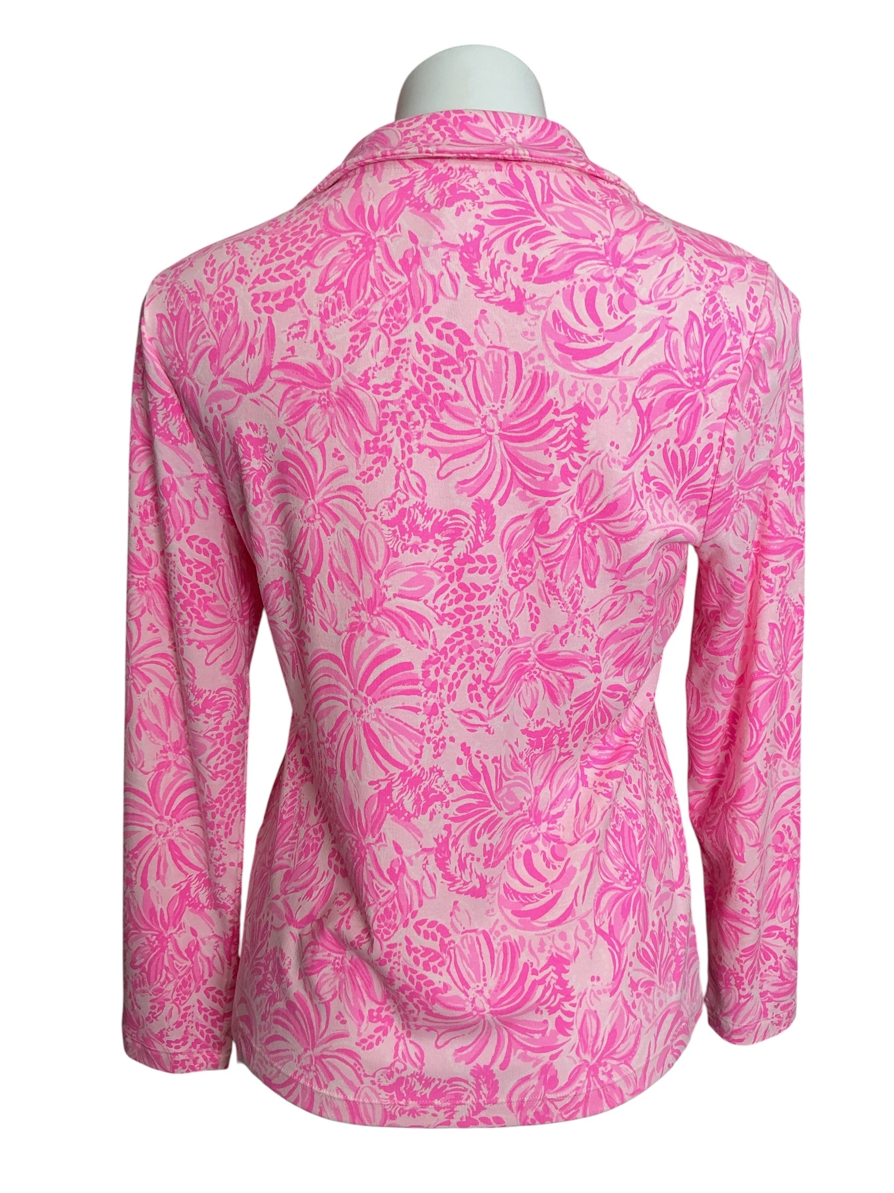 Lilly Pulitzer Reema Long Sleeve Polo Top Pink Blossom Foxy Llama - Size L