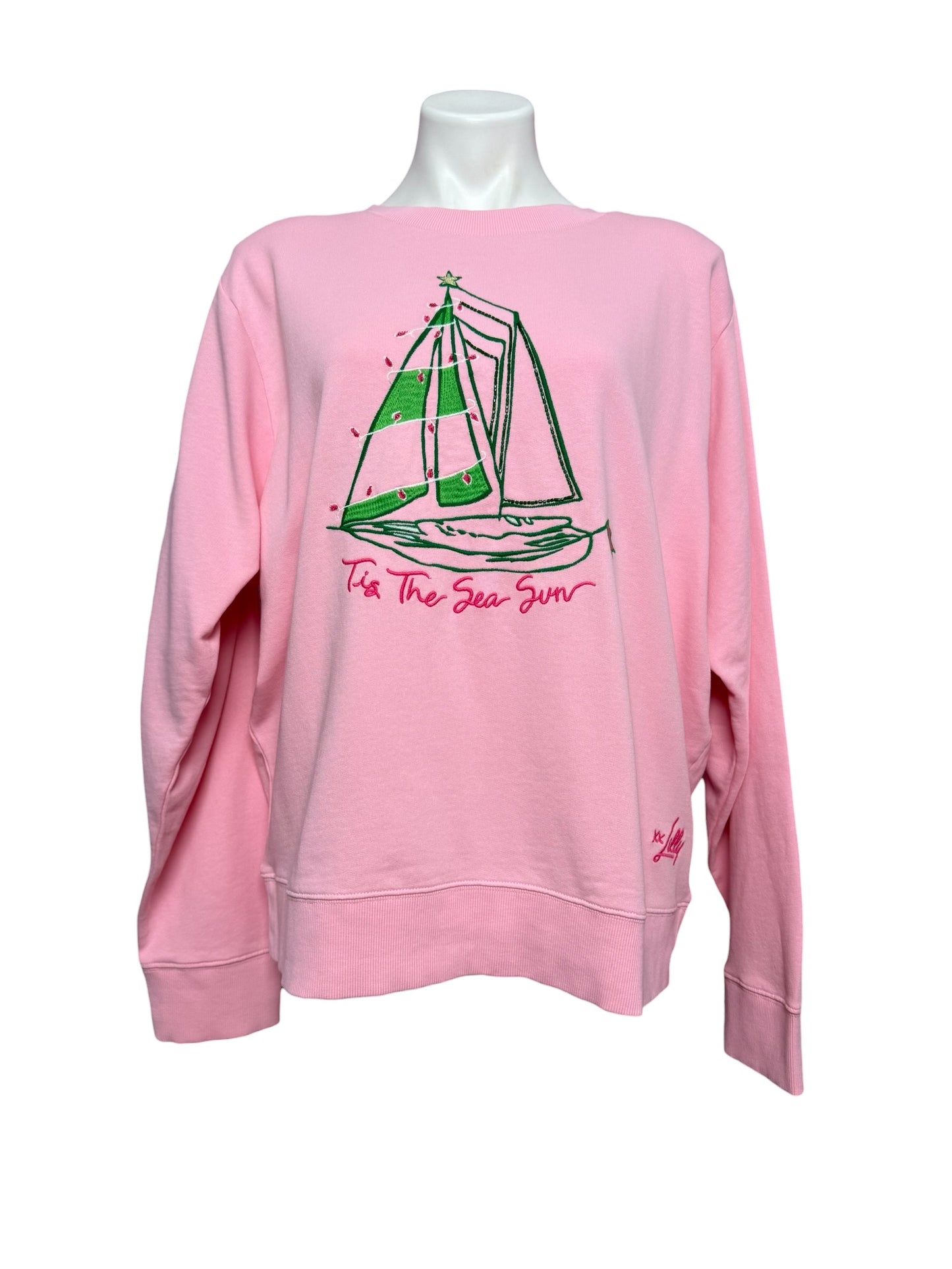 Lilly Pulitzer NWT Ballad Long Sleeve Sweatshirt Multi, Holiday Party Boat Embellished Size L