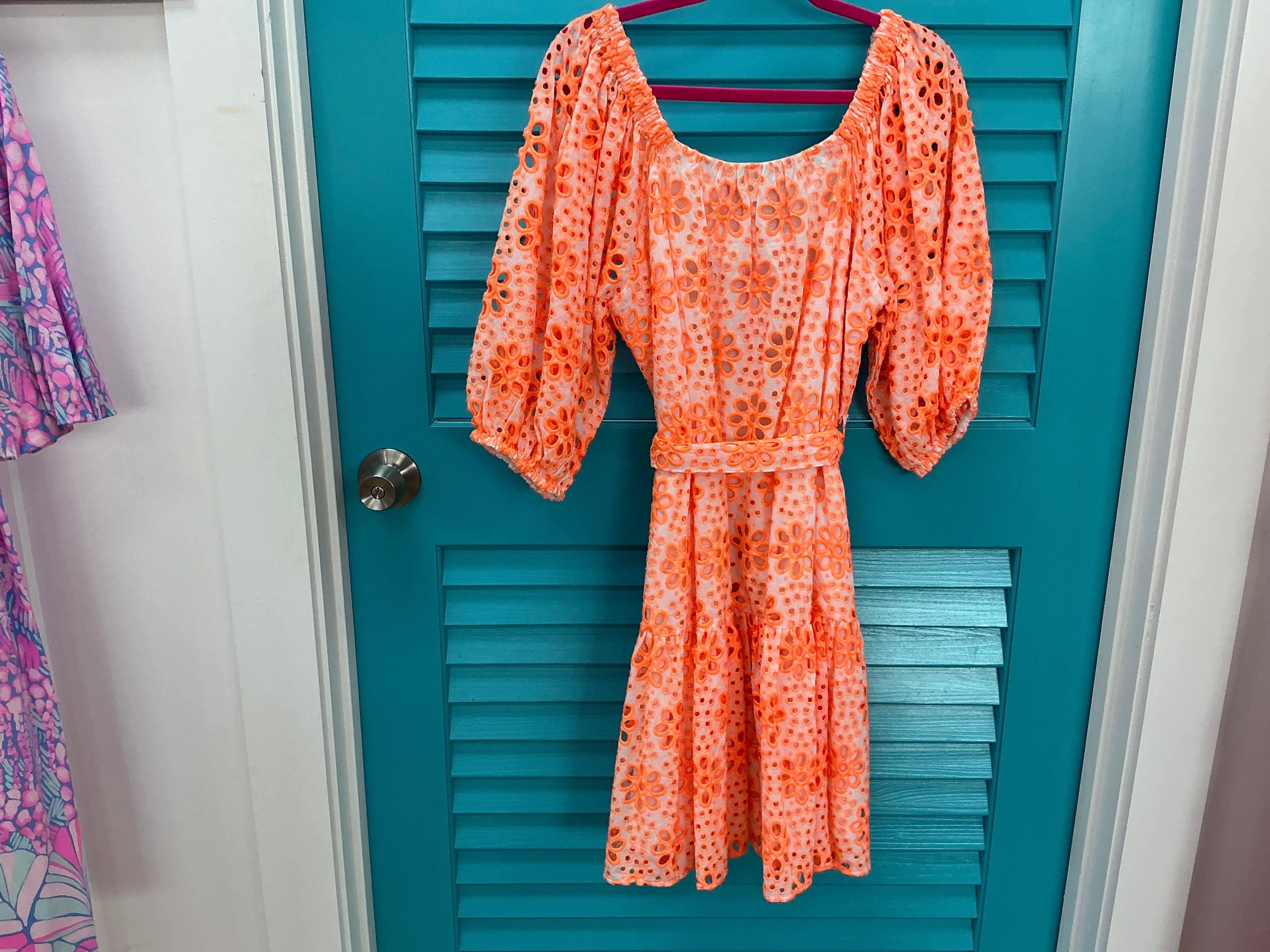 Lilly Pulitzer NWT Kerrigan Elbow Eyelet Dress Cantaloupe FunFlower - Size M