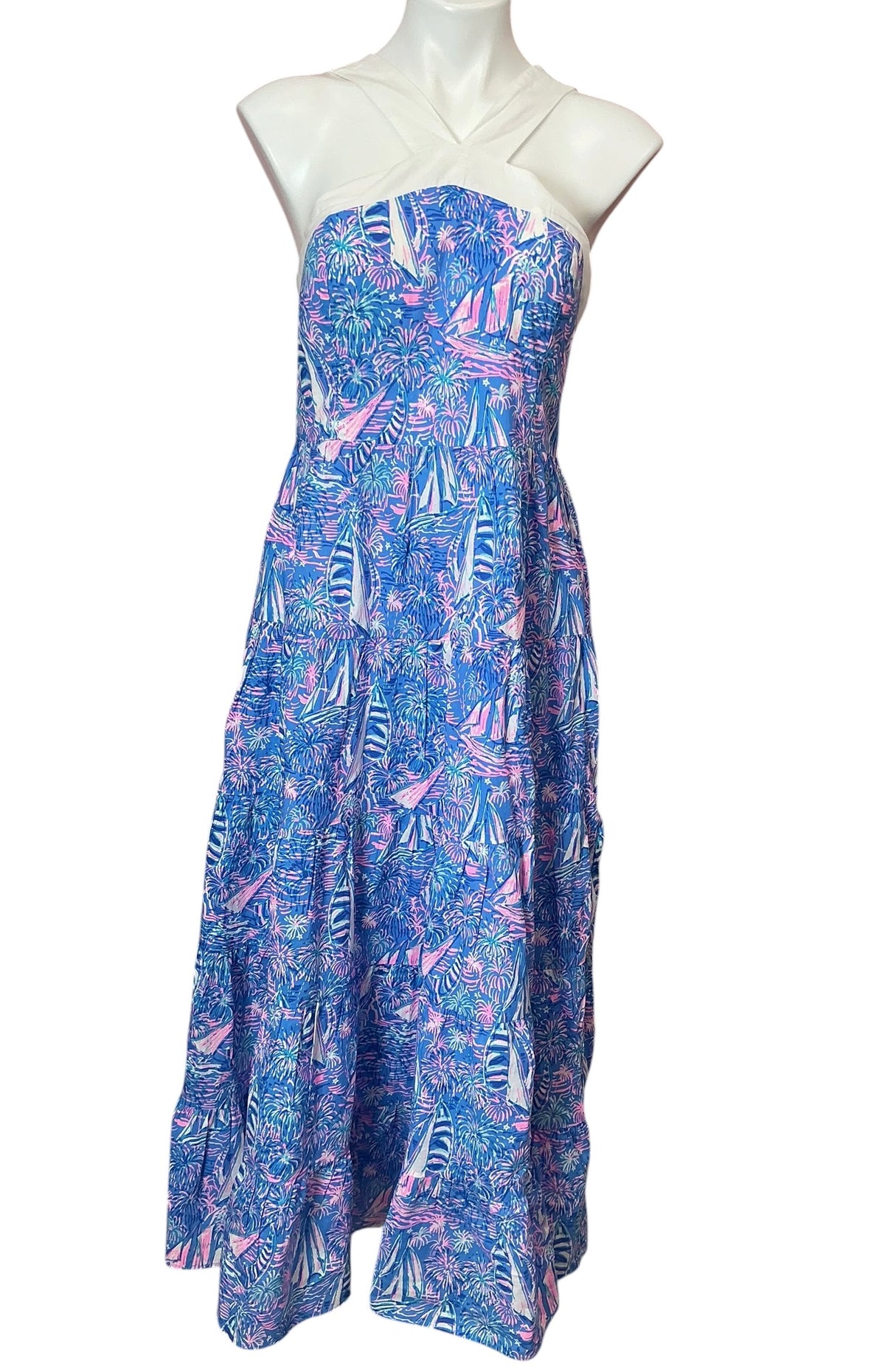Lilly Pulitzer Jenette Cotton Halter Maxi Dress Boca Blue It’s A Sailabration - Size 8