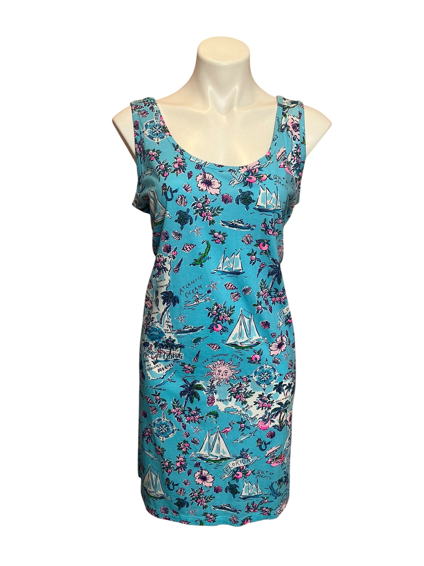 Lilly Pulitzer Newberri Tank Dress Amalfi Blue Lilly's Roadtrip - Size XL