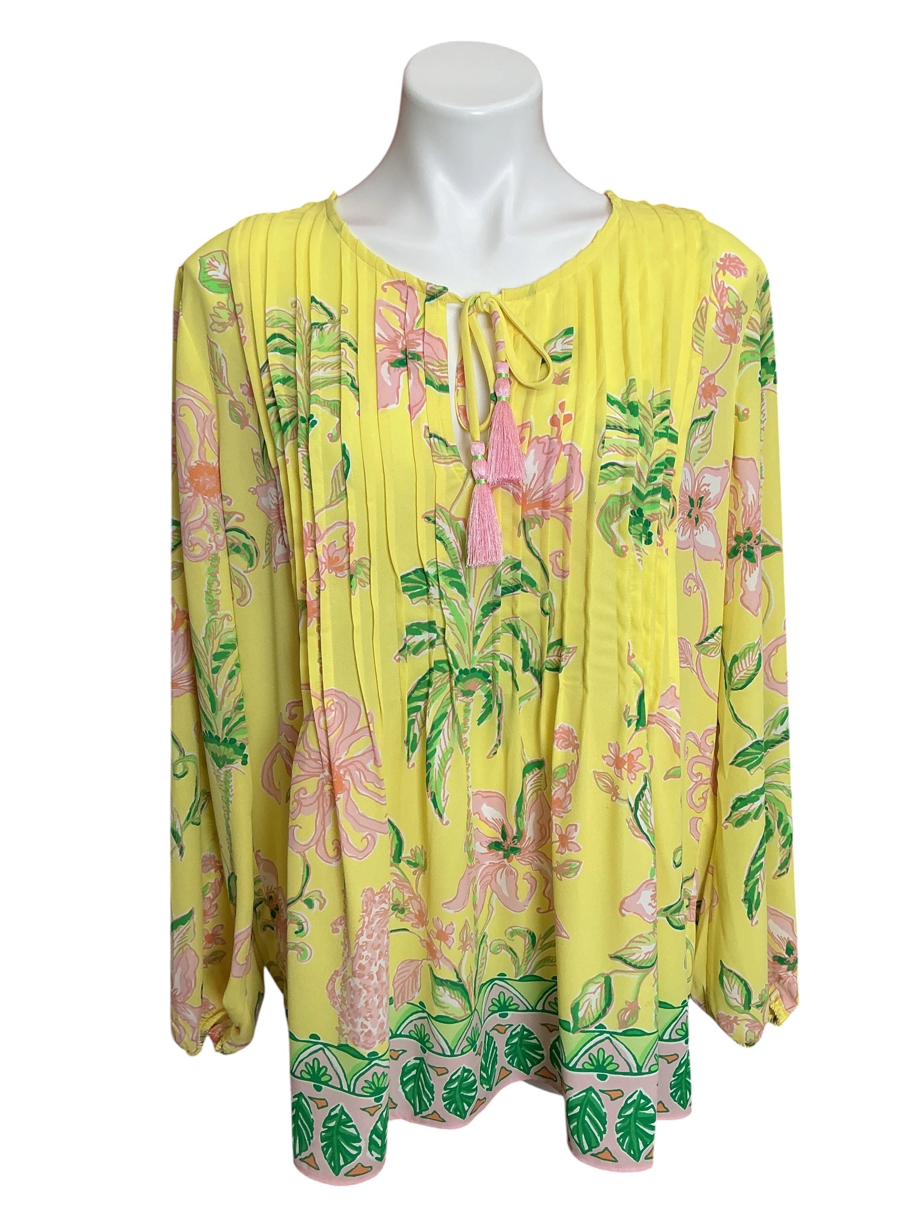 Lilly Pulitzer Marilina Long Sleeve Tunic Top Finch Yellow Tropical Oasis Engineered - Size XL