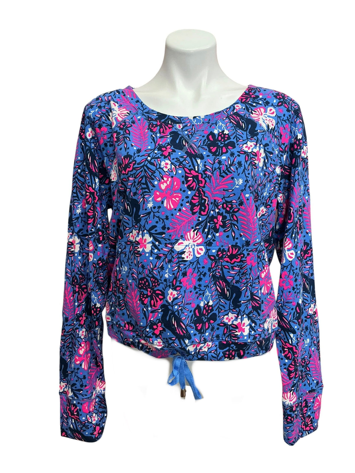 Lilly Pulitzer Luxletic Emmaline Pullover Top Boca Blue Birds Eye View - Size XL