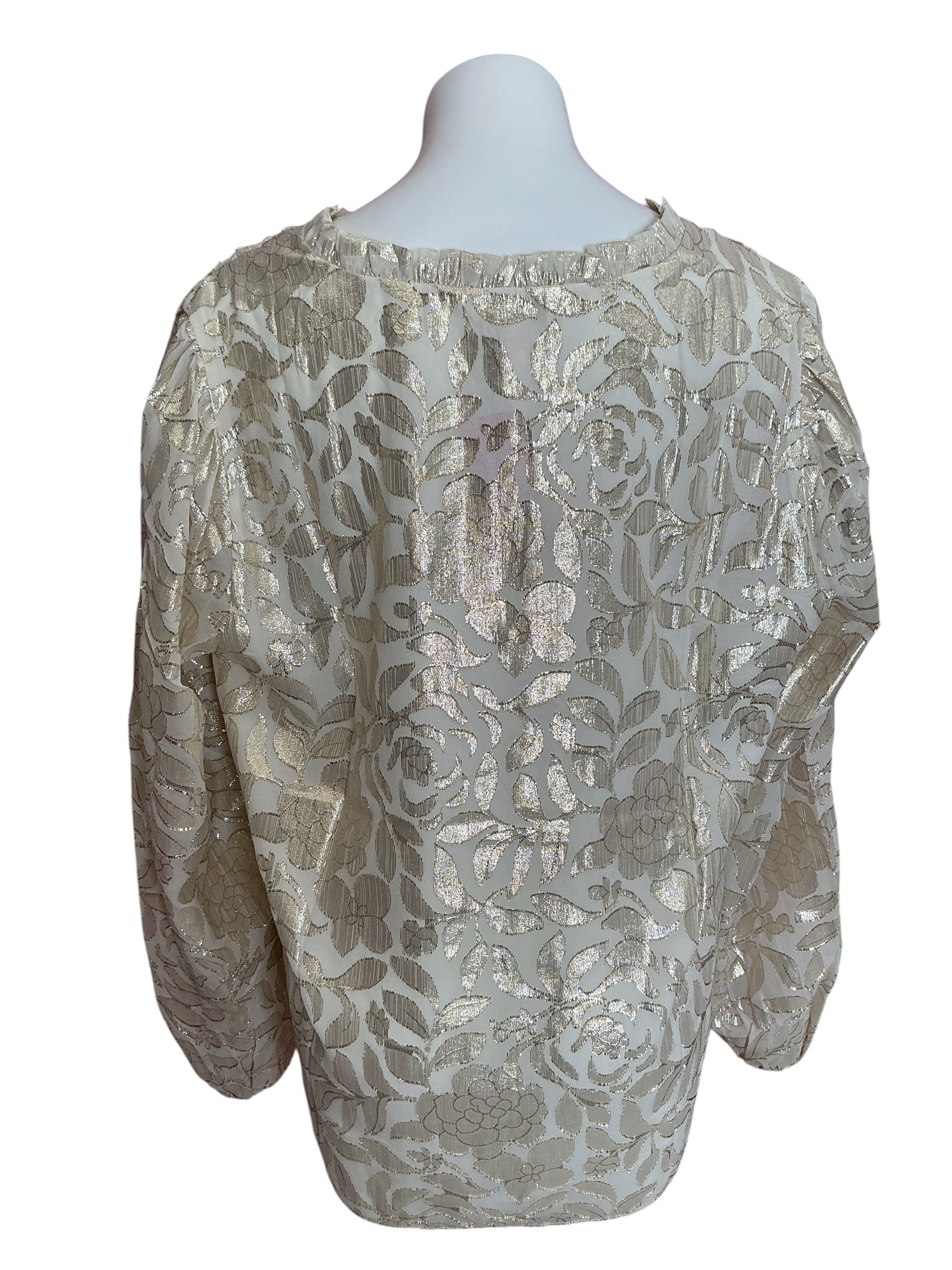 Lilly Pulitzer Giana Long Sleeve Silk Top Coconut Floral Bloom Clip - Size XL