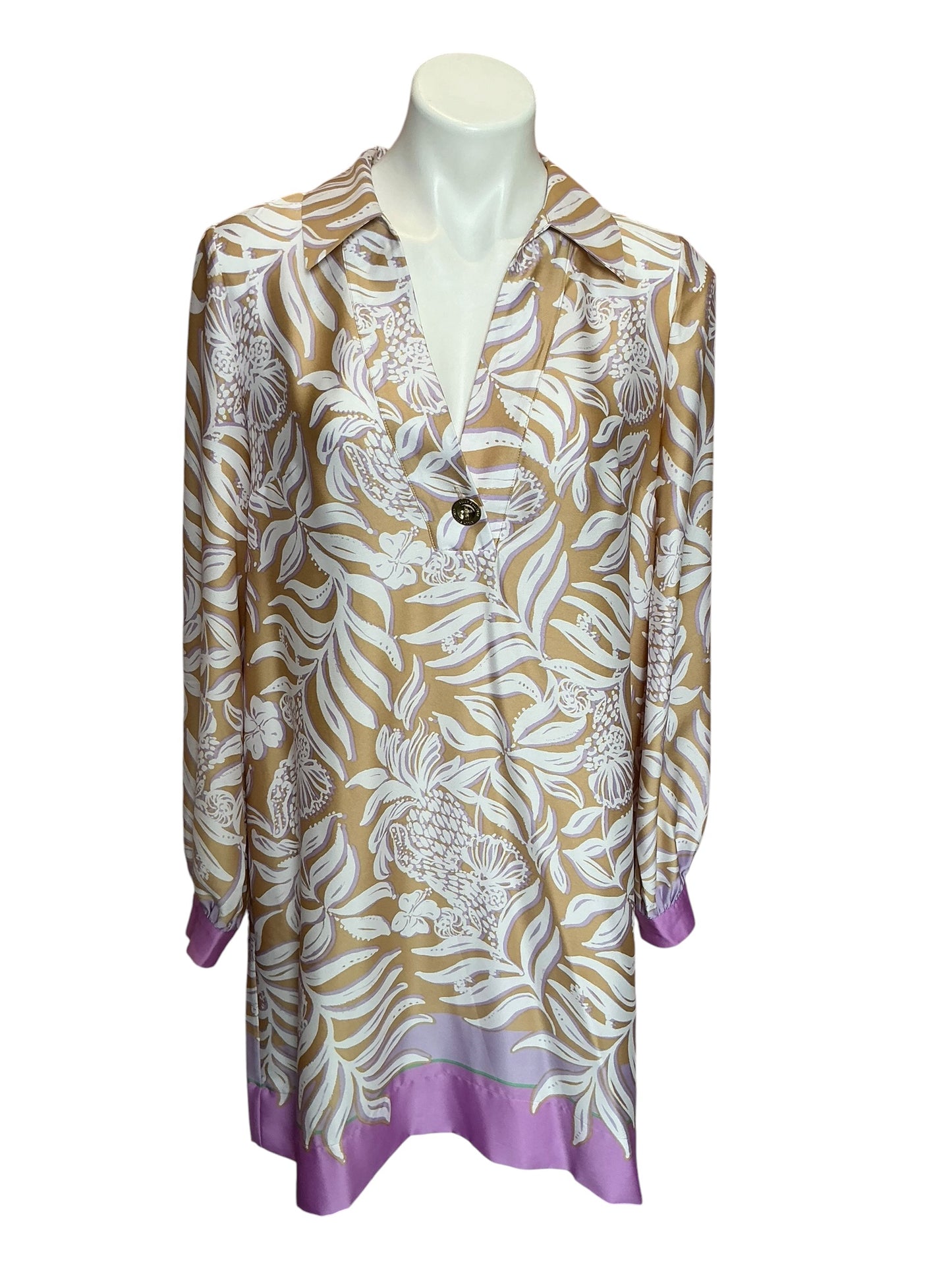Lilly Pulitzer Iralanne Long Sleeve Popover Shirtdress Rattan Bon Vivants - Size 8