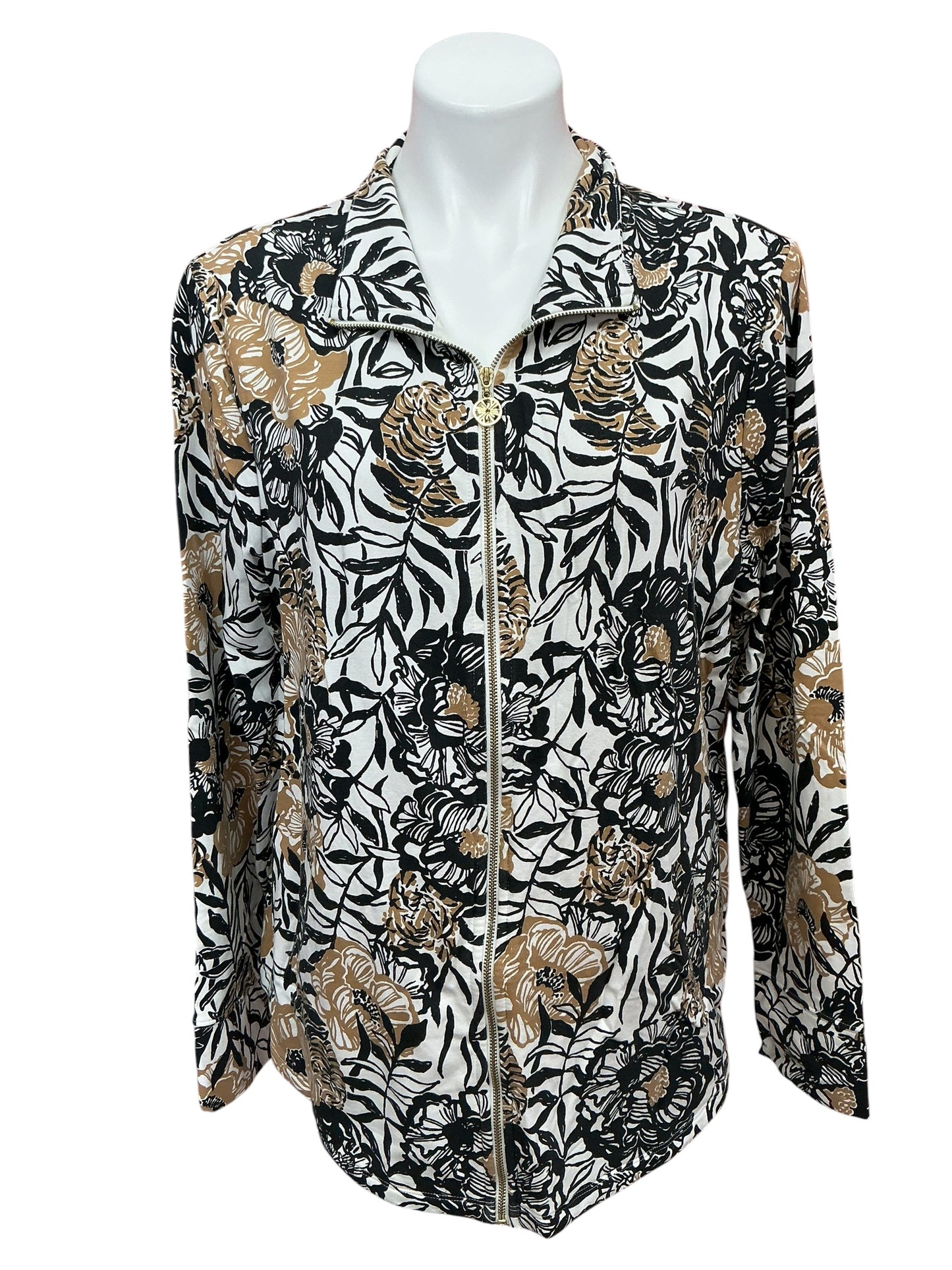 Lilly Pulitzer Leona UPF 50+ Zip Up Top Onyx Peony Party - Size XL