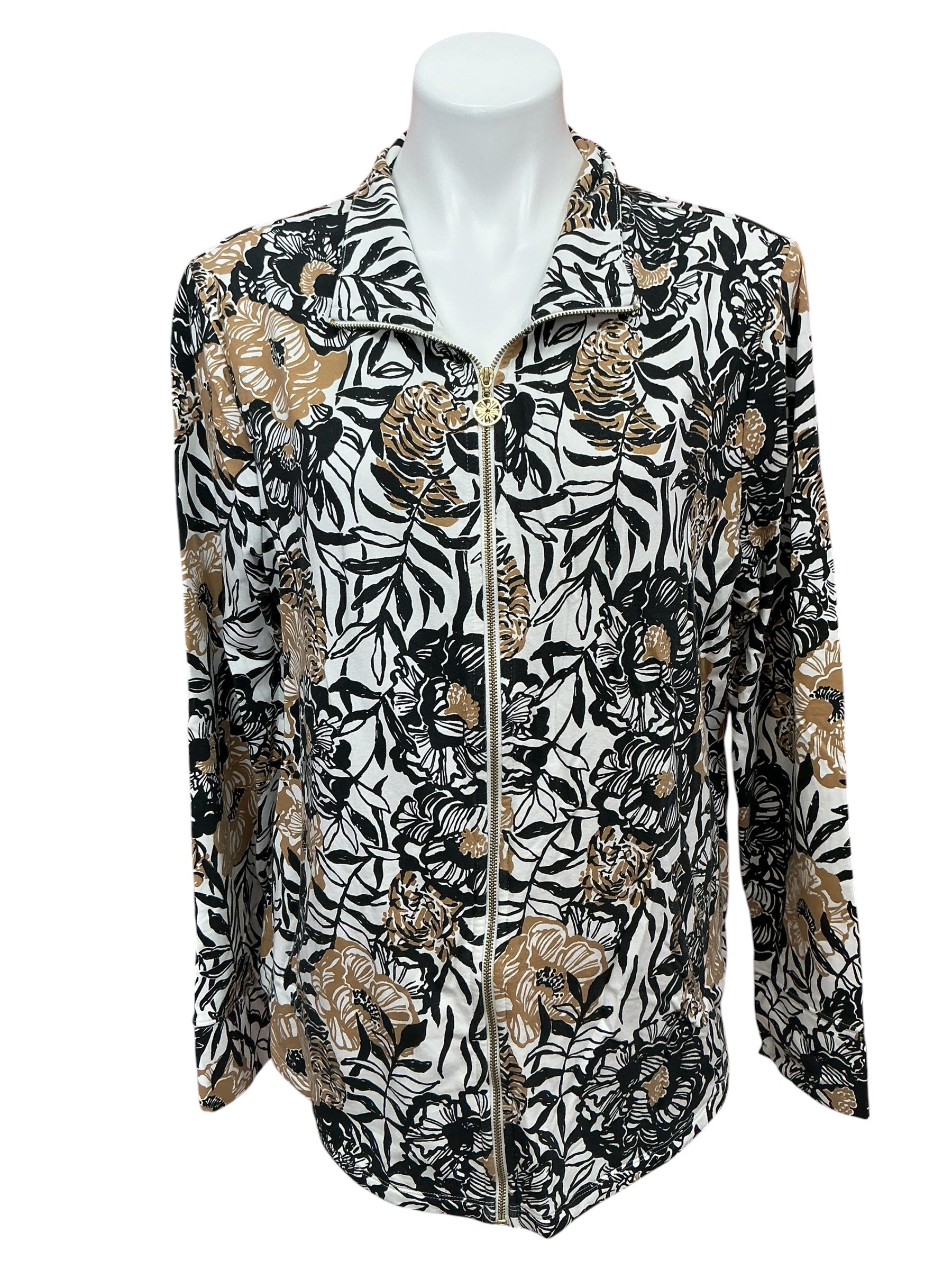 Lilly Pulitzer Leona UPF 50+ Zip Up Top Onyx Peony Party - Size XL