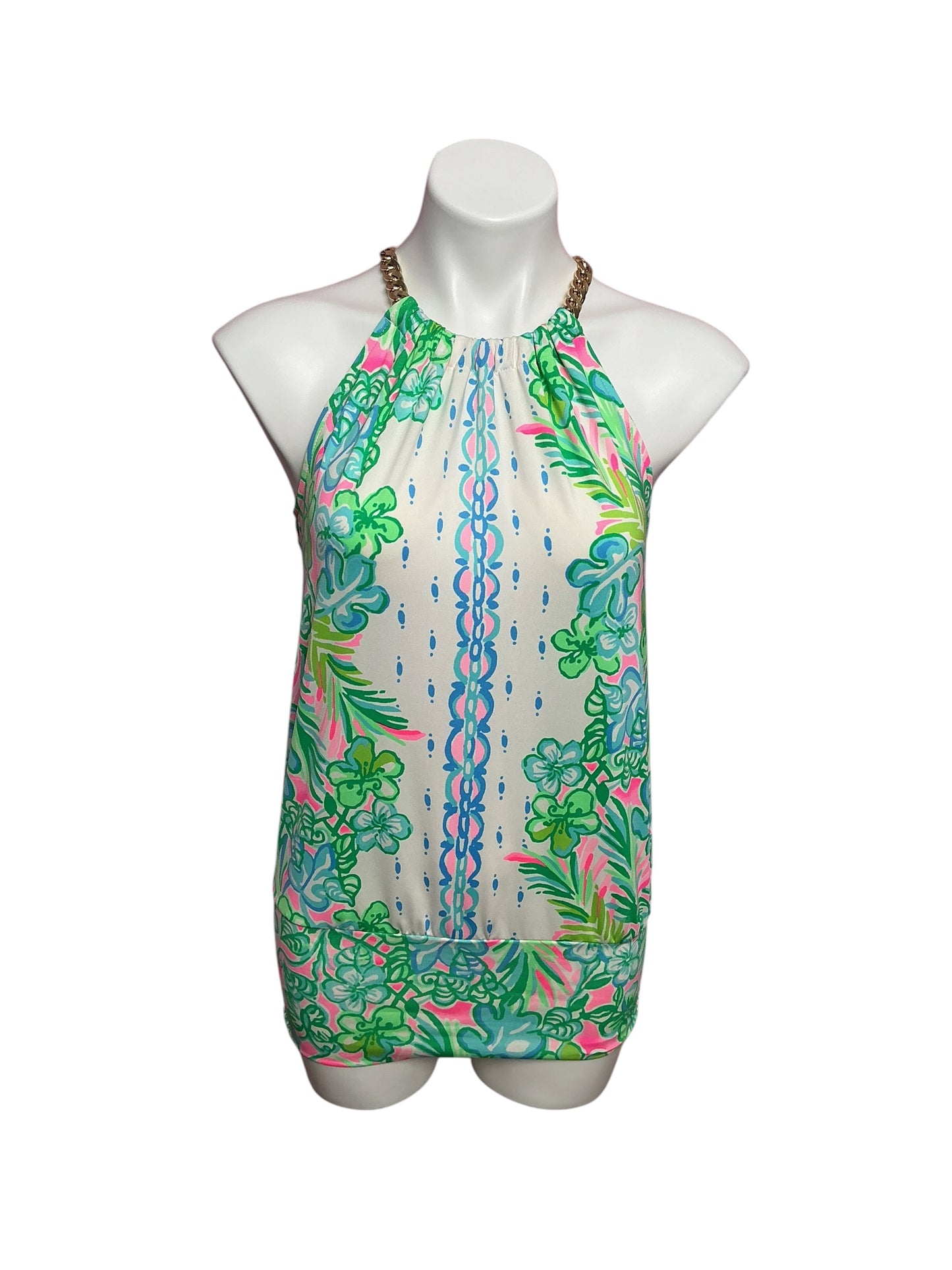 Lilly Pulitzer Bowen Halter Top Resort White Coconut Row Engineered Knit Top - Size XS