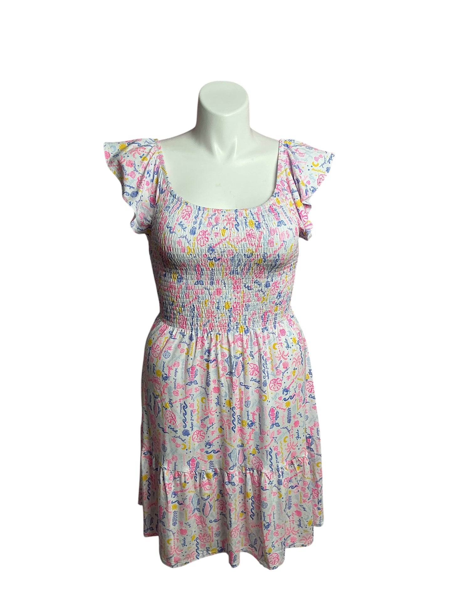 Lilly Pulitzer- NWT Jilly Smocked Dress Multi Summer Serenade Size L