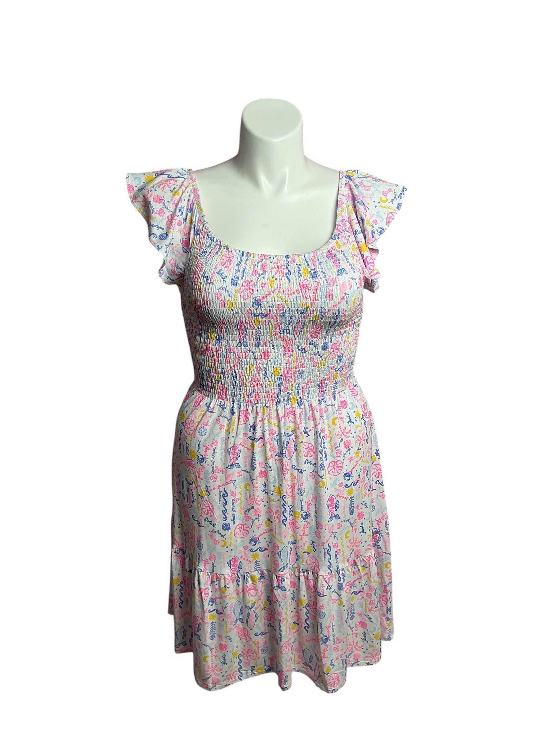 Lilly Pulitzer- NWT Jilly Smocked Dress Multi Summer Serenade Size L