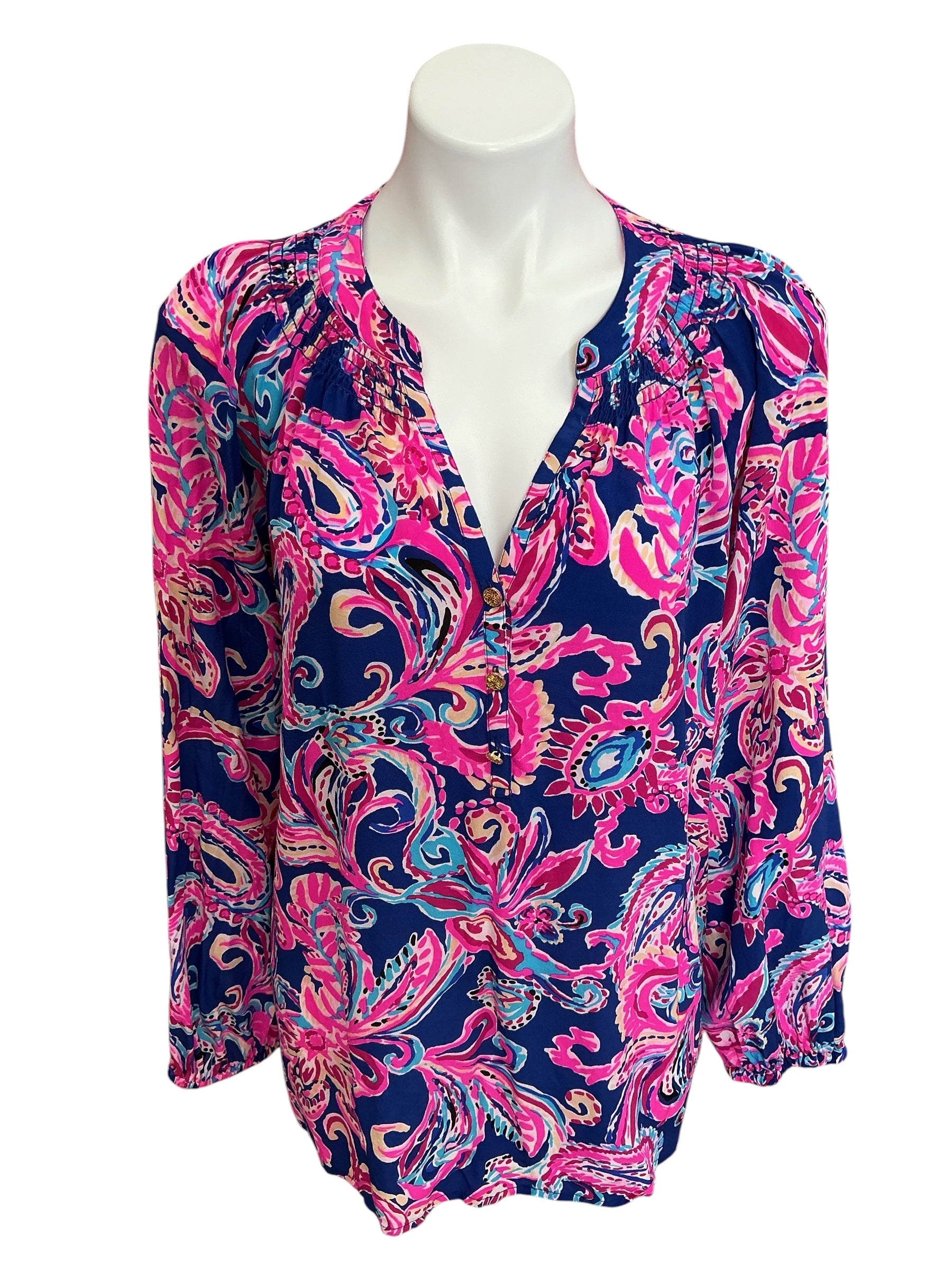 Lilly Pulitzer Elsa Silk Top Multi Flitting About - Size XL
