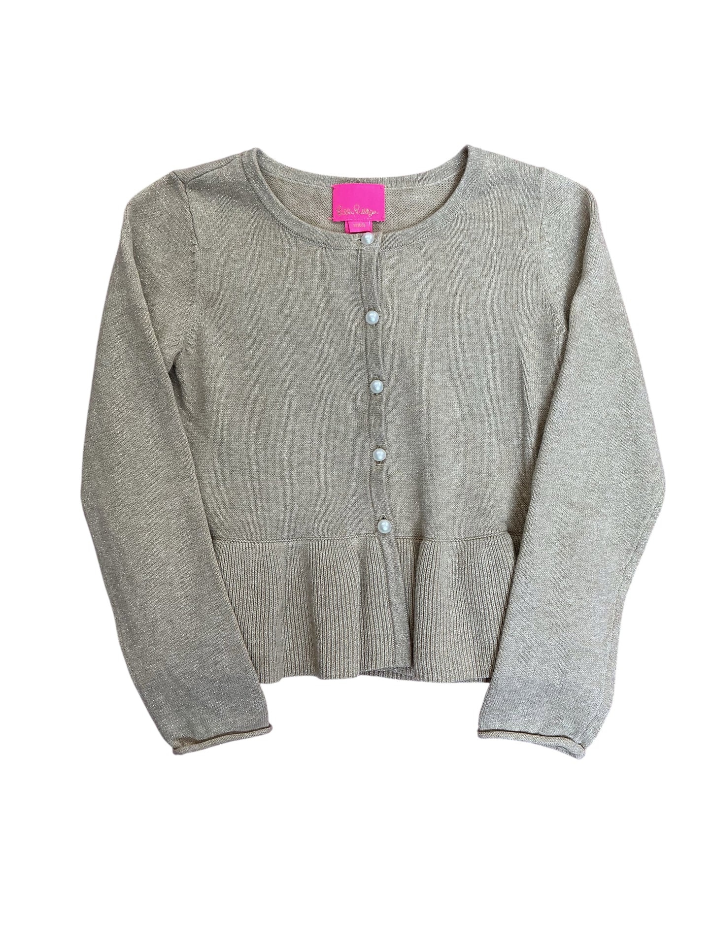 Lilly Pulitzer Kids Girls Fleur Cardigan Metallic Gold Knit - Size M 6-7