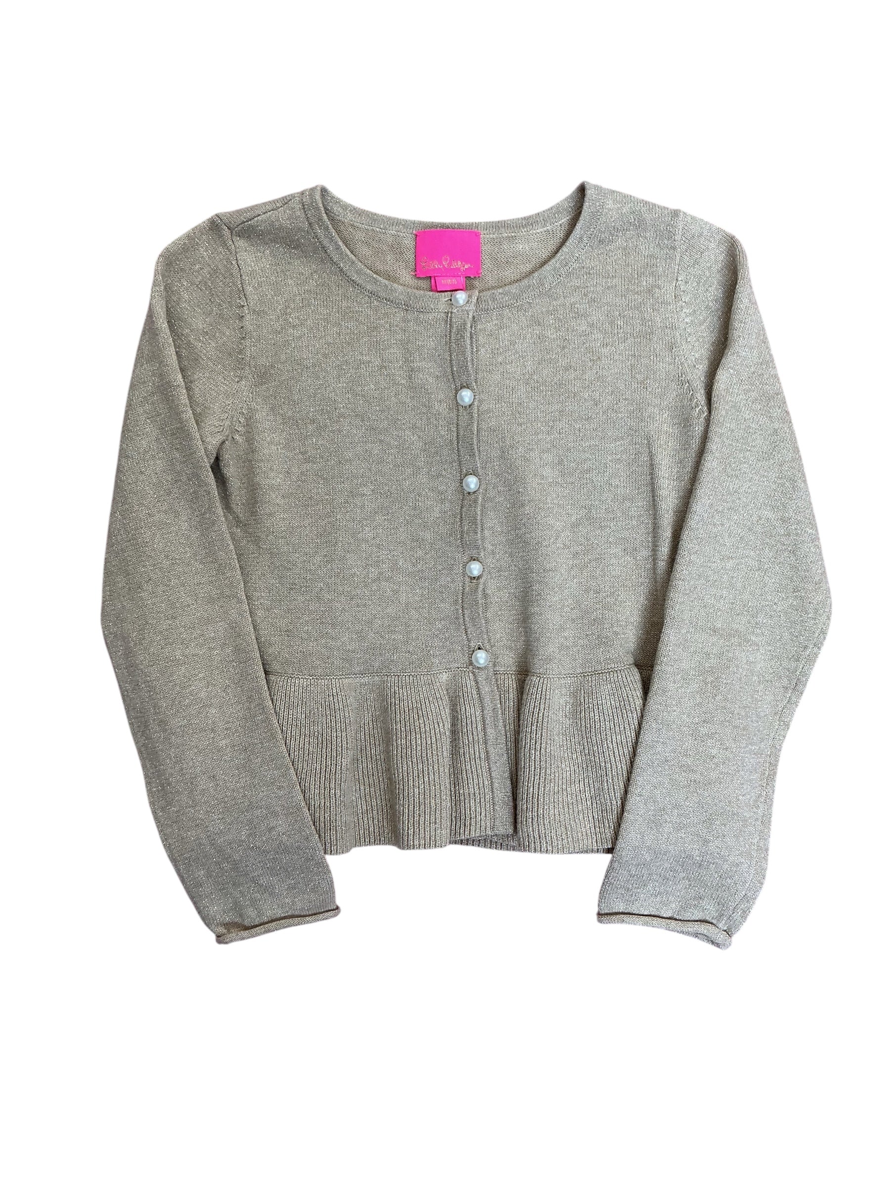 Lilly Pulitzer Kids Girls Fleur Cardigan Metallic Gold Knit - Size M 6-7